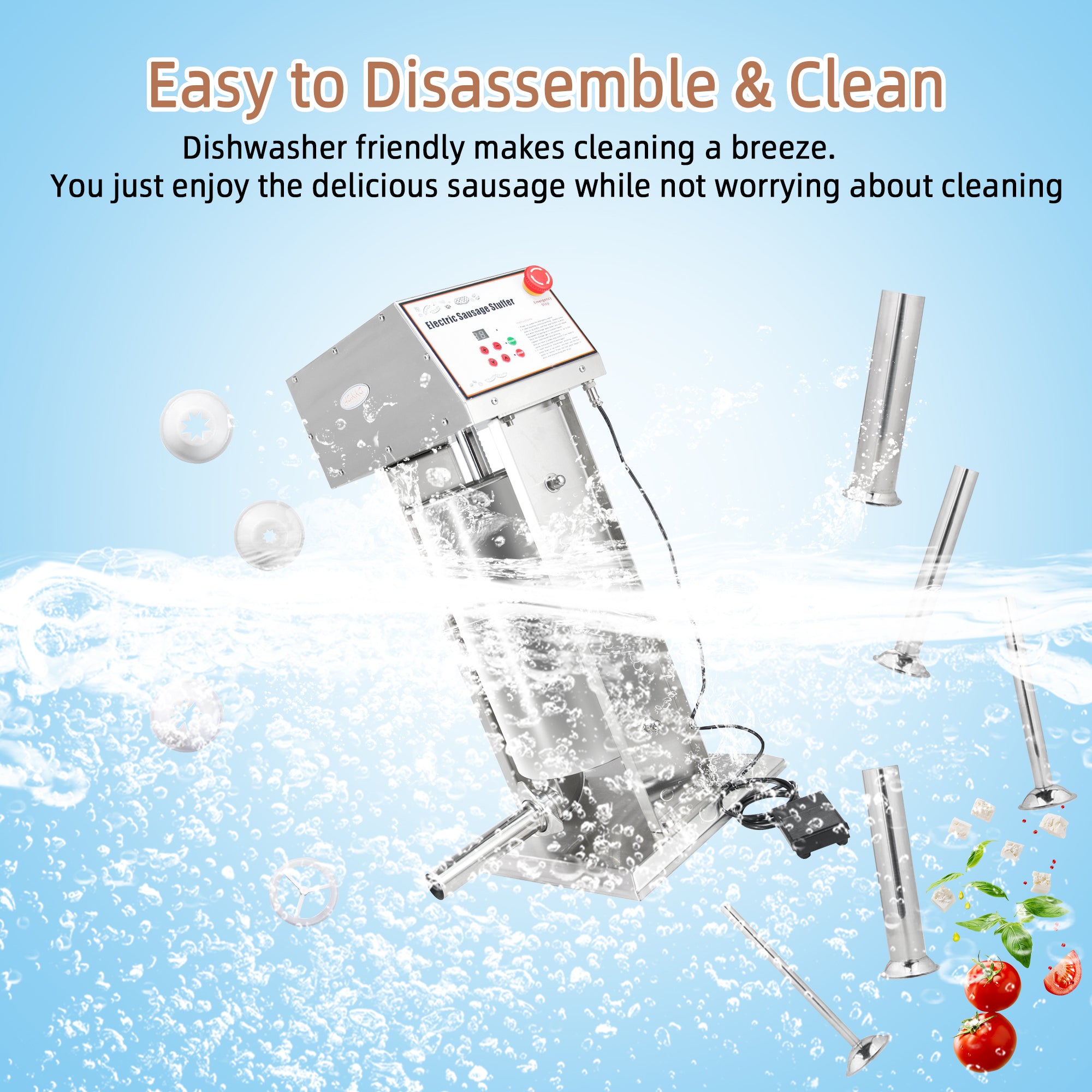 MorganGastro 12L/25 lb Electric Sausage Stuffer, Stainless Steel Vertical Sausage Maker with Foot Pedal and 5 Stuffing Tubes - Image 7