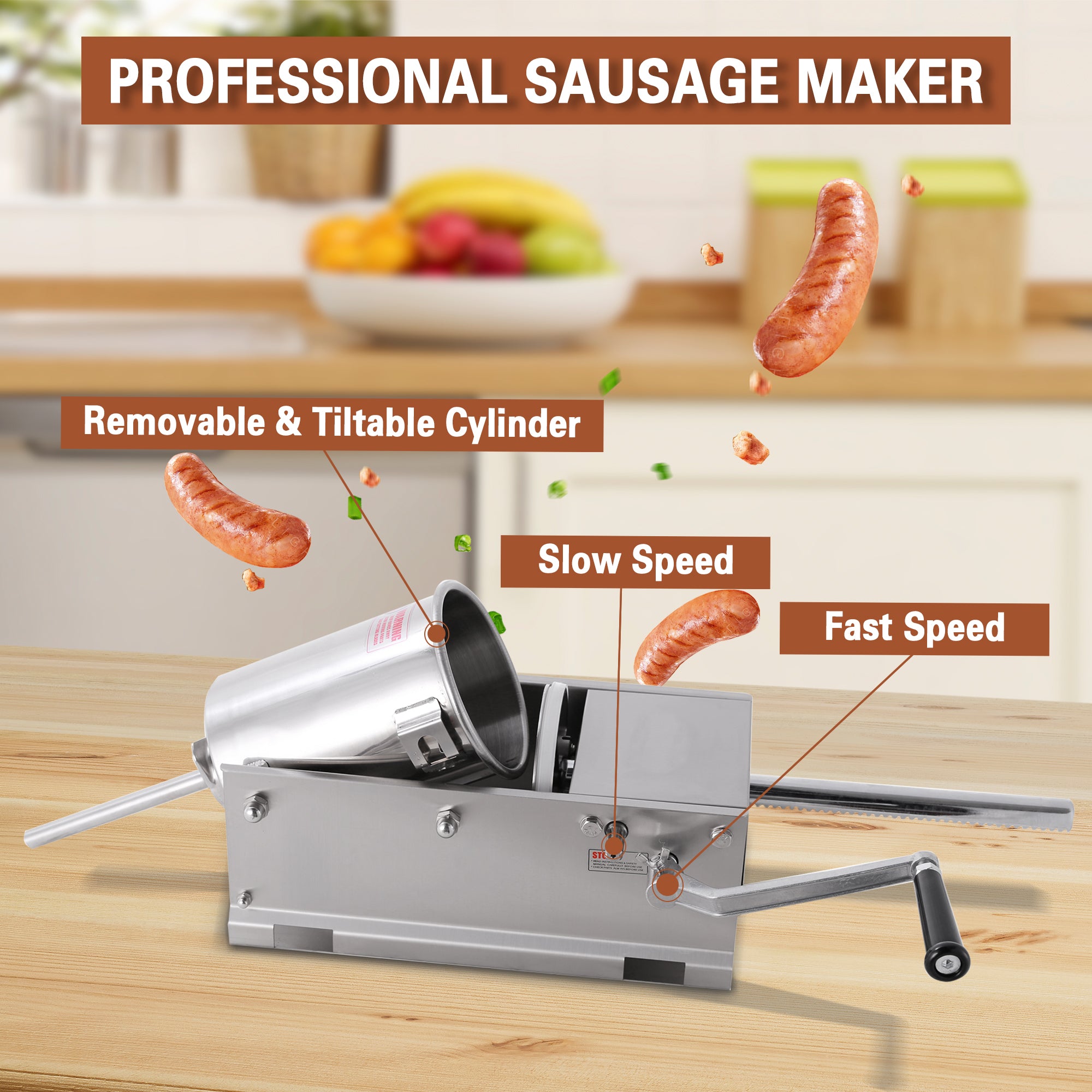 MorganGastro Horizontal 11LBS 5L Sausage Stuffer Stainless Steel Sausage Meat Maker - Image 5