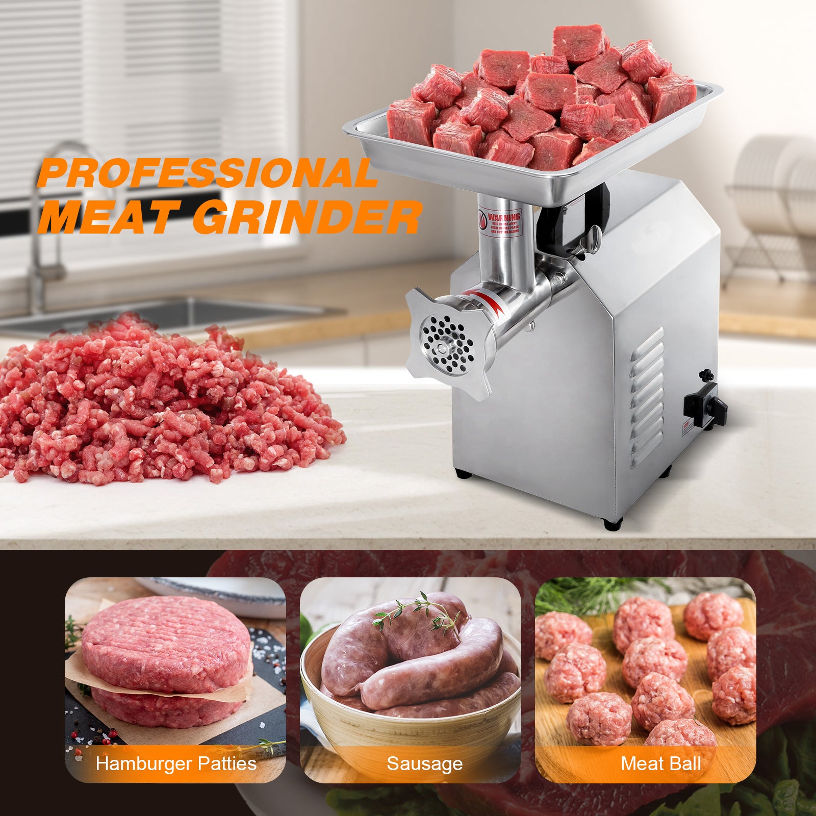 MorganGastro Electric Meat Grinder, 900W, 560 lbs/h Stainless Steel Food Mincer - Image 5