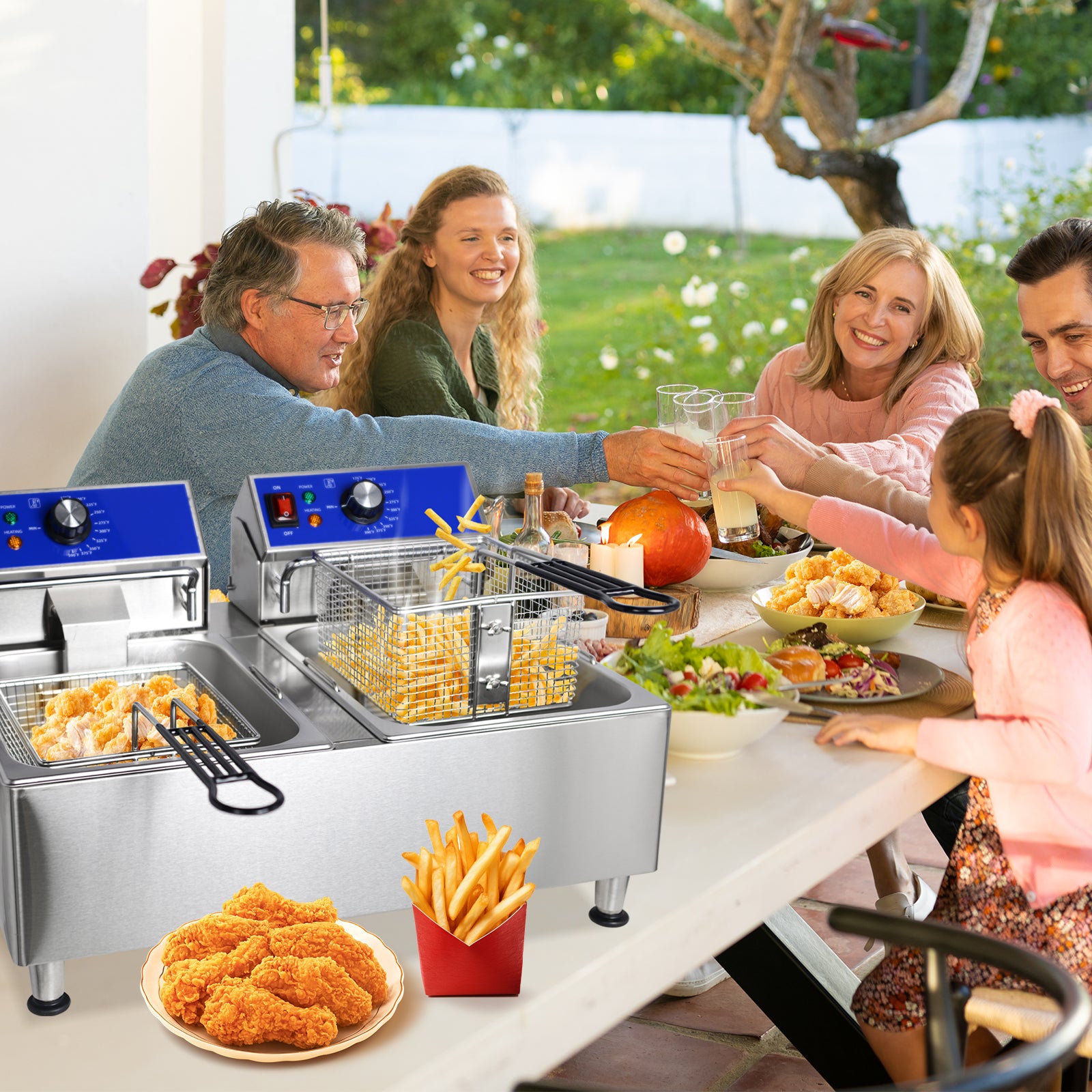 EasyRose 20L Commercial Dual Deep Fryer with 2 Baskets, 3600W Electric Countertop Fryer, 304 Stainless Steel, ETL Listed - Image 6