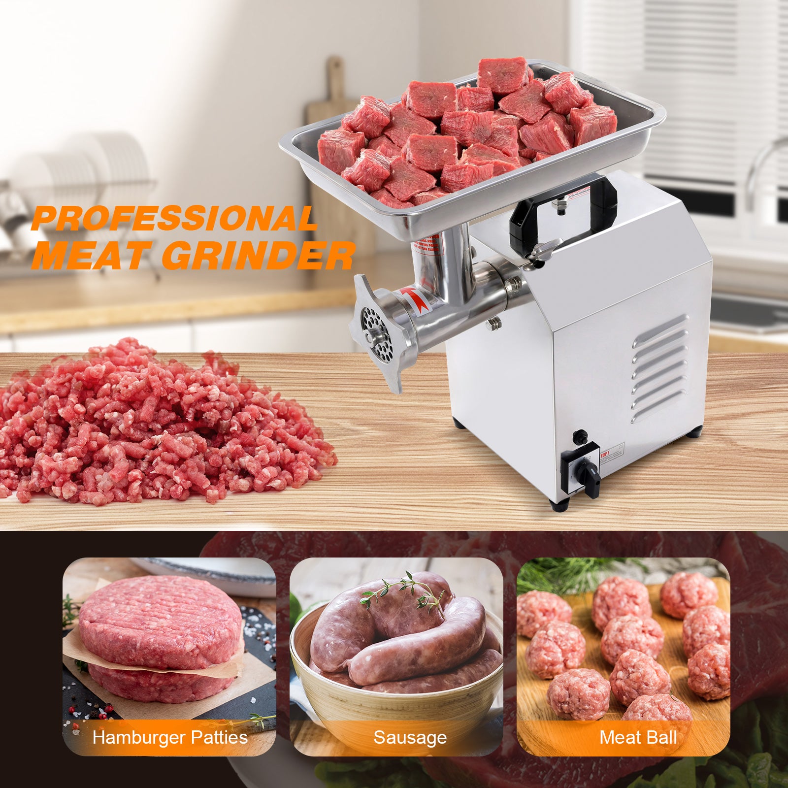 MorganGastro Electric Meat Grinder, 300W, 176 lbs/h Stainless Steel Food Mincer - Image 6