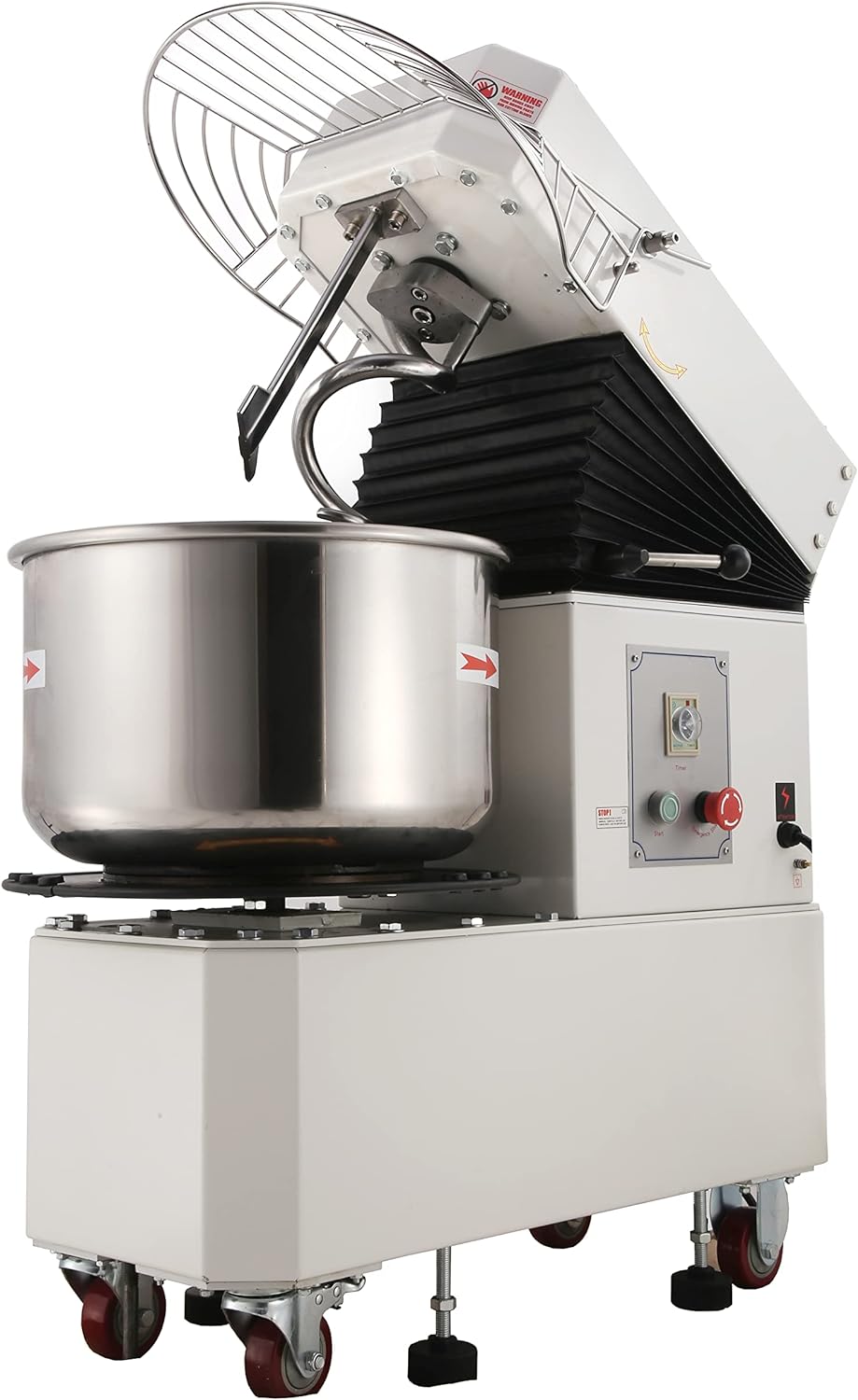 MorganGastro Commercial Dough Mixer, 30 Qt Rising Spiral Mixer Food Mixer Machine Dual Rotating Dough Kneading Machine with Food-grade Stainless Steel Bowl, Security Shield & Timer