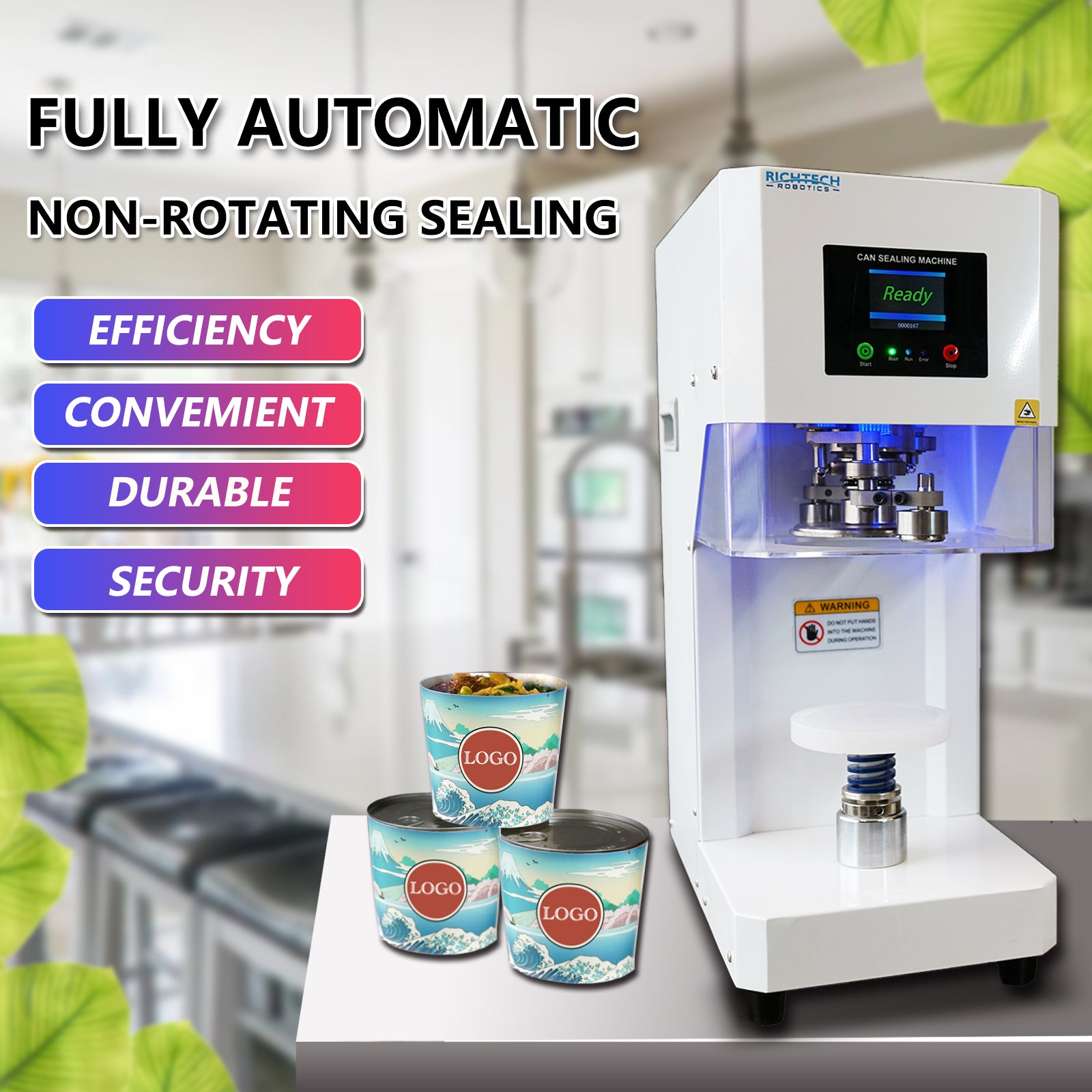 MorganGastro Fully Automatic Can Sealing Machine, Cup Sealer with 40-100mm Caliber Height 40-190mm Seal A Variety of Lids for Milk Tea Shops, Bakeries - Image 3