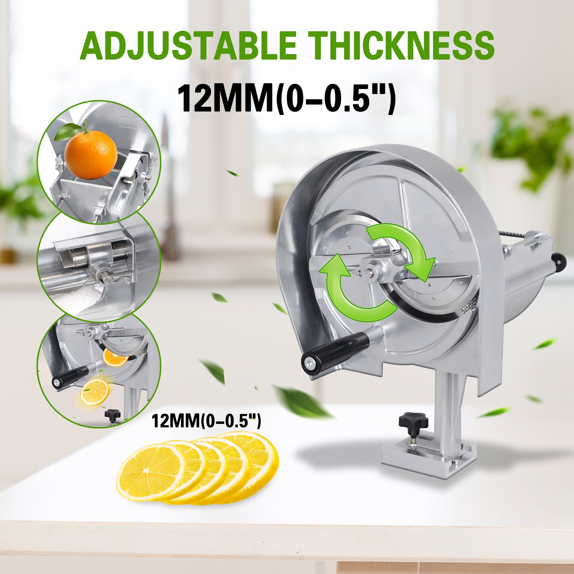 MorganGastro Commercial Vegetable Slicer Manual Fruit Slicer Potato Tomato Slicing Machine Onion Slicers Stainless Steel Vegetable Cutter for Potato Lemon Tomato Onion, 0.2-10mm Thickness Adjustable - Image 4