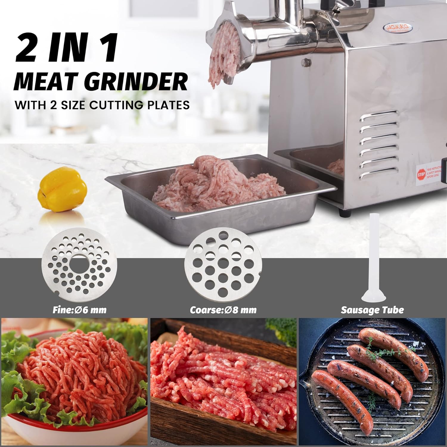 MorganGastro Electric Meat Grinder, 300W, 176 lbs/h Stainless Steel Food Mincer - Image 7