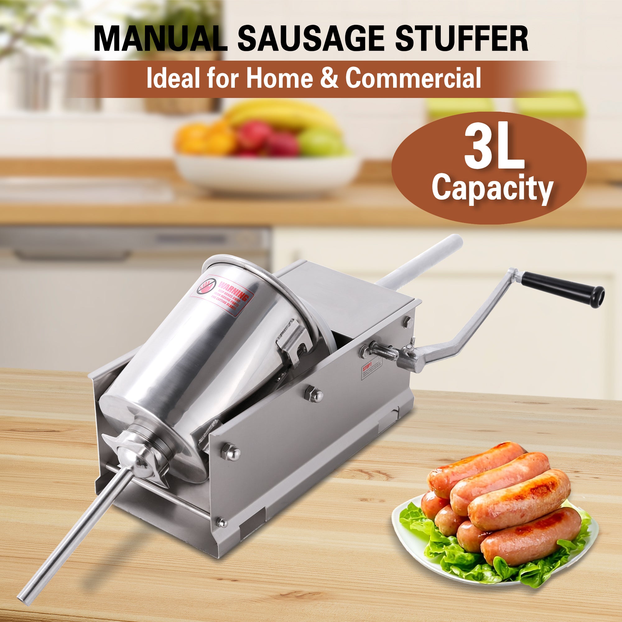 MorganGastro Sausage Stuffer 2 Speed Stainless Steel Vertical Sausage Maker (7Lb/3L(Horizontal) - Image 4