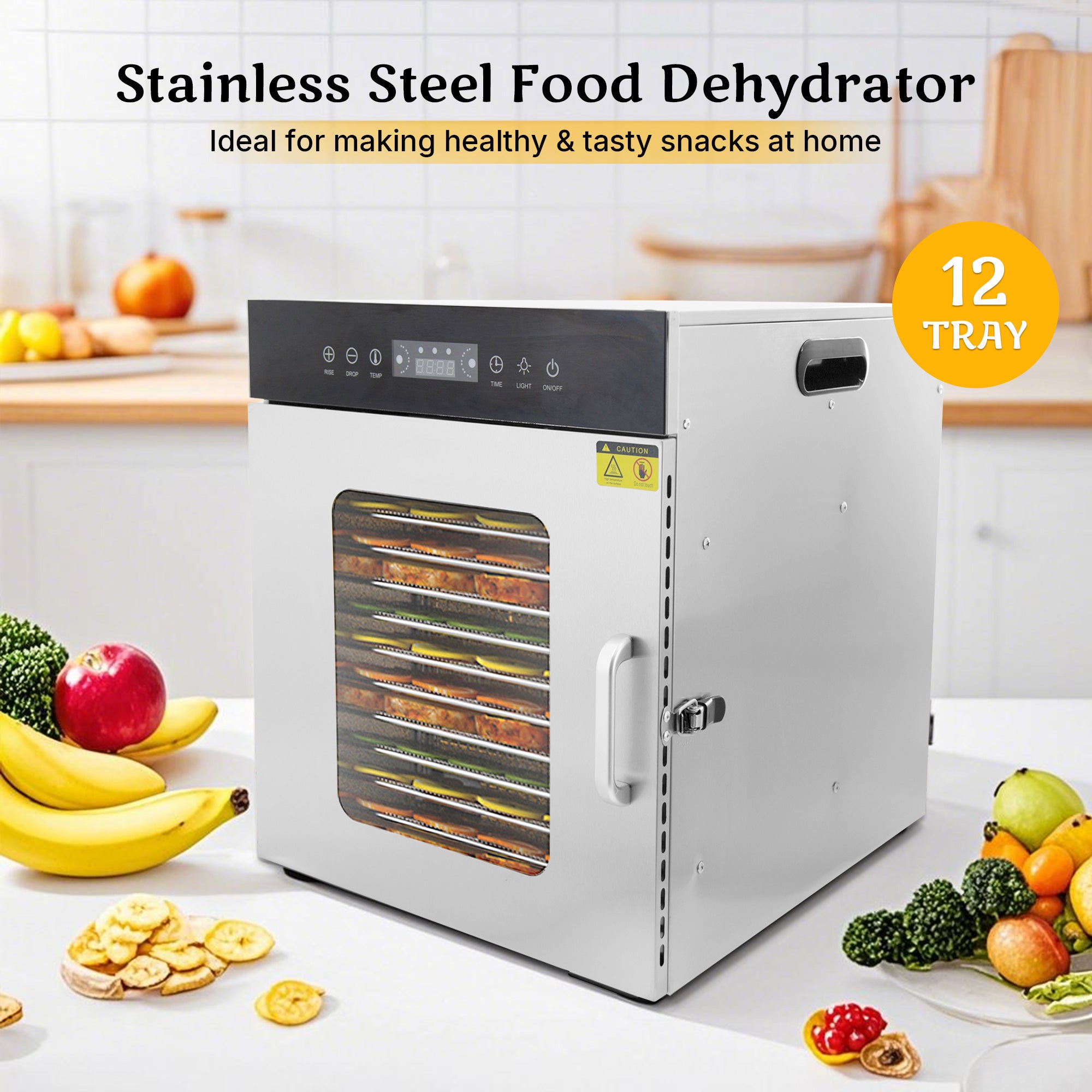 MorganGastro 12 Tray Food Dehydrator Commercial Stainless Steel Fruit Meat Jerky Dryer - Image 6
