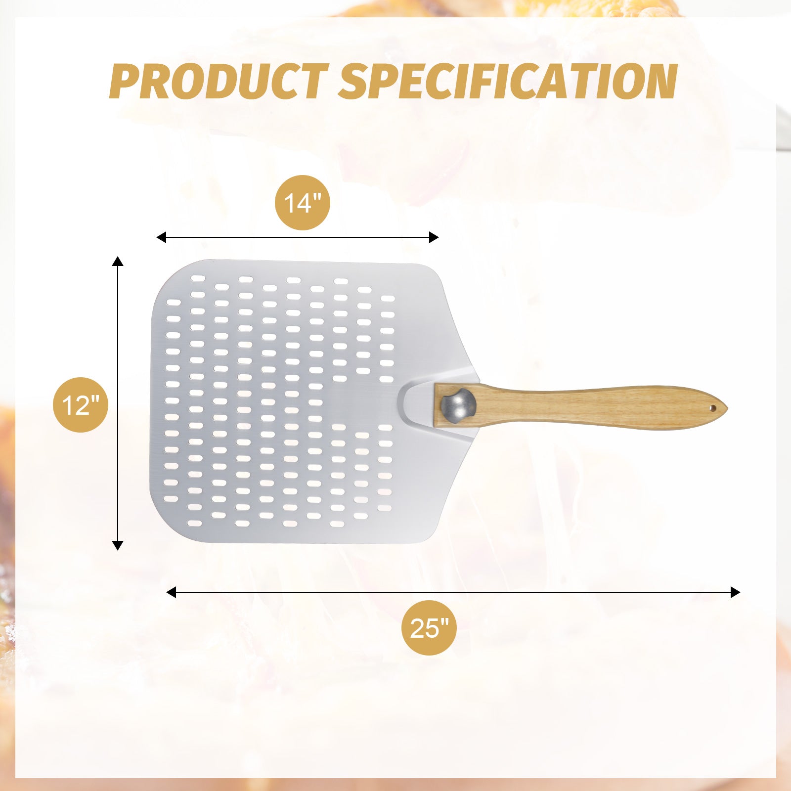 Clivia 12"x24"x25" Foldable Handle Pizza peel Aluminum Pizza Turning Peel with hole - Image 2