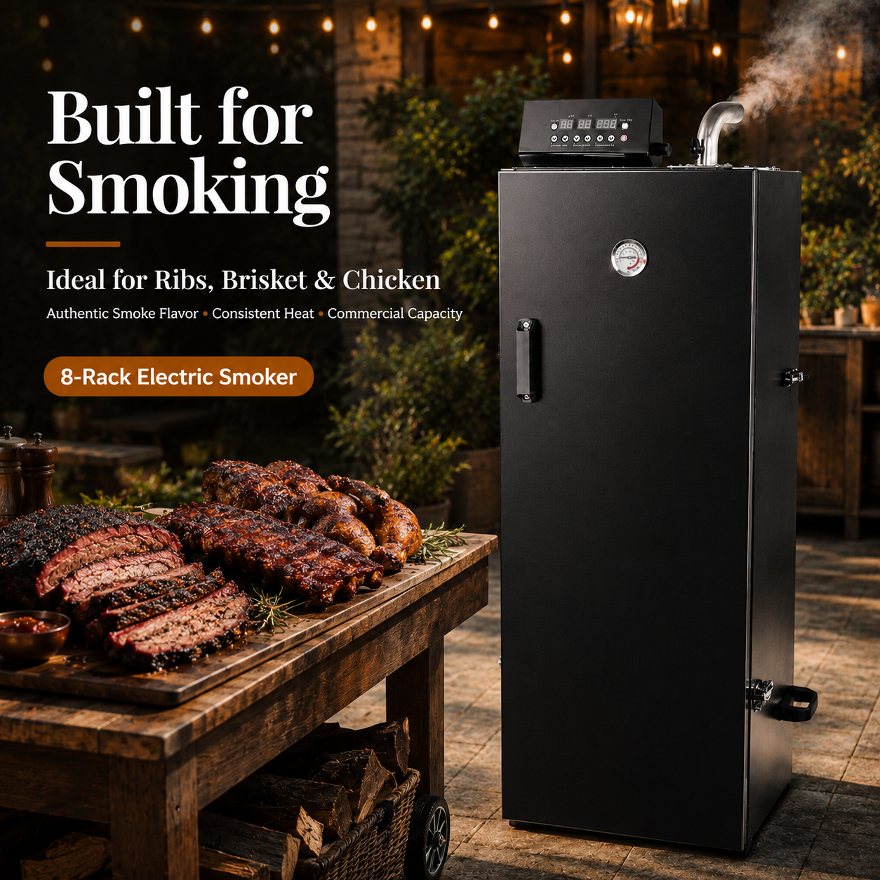 MorganGastro Commercial 8 Racks Electric Smoker Oven with Digital Control Panel for Ribs Brisket and Chicken,1600W - Image 7