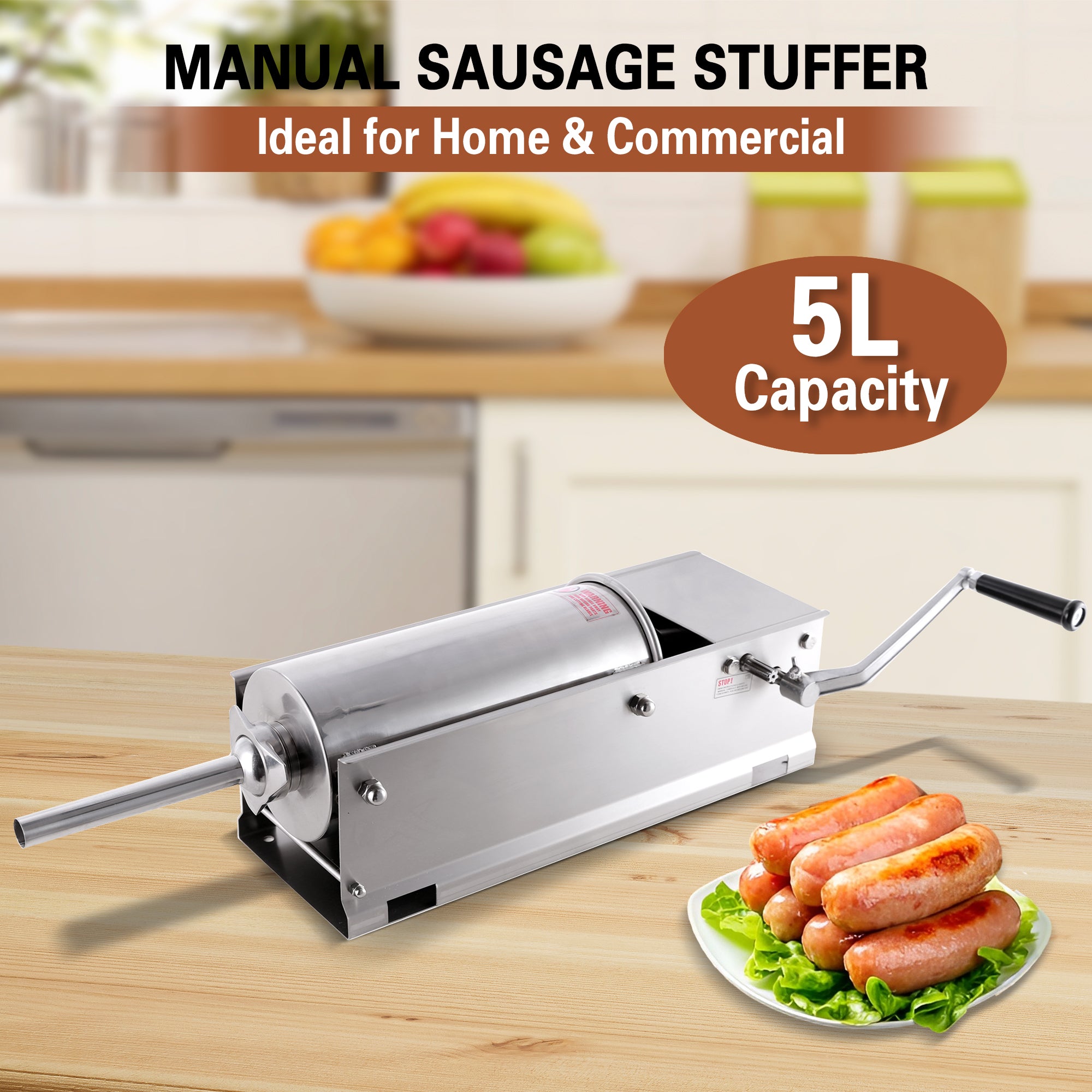 MorganGastro Horizontal 11LBS 5L Sausage Stuffer Stainless Steel Sausage Meat Maker - Image 3