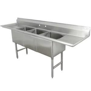 MorganGastro 16 Gauge Stainless Steel Three Compartment Commercial Sink and Two Drainboard - 18"X18"X11"Bowl