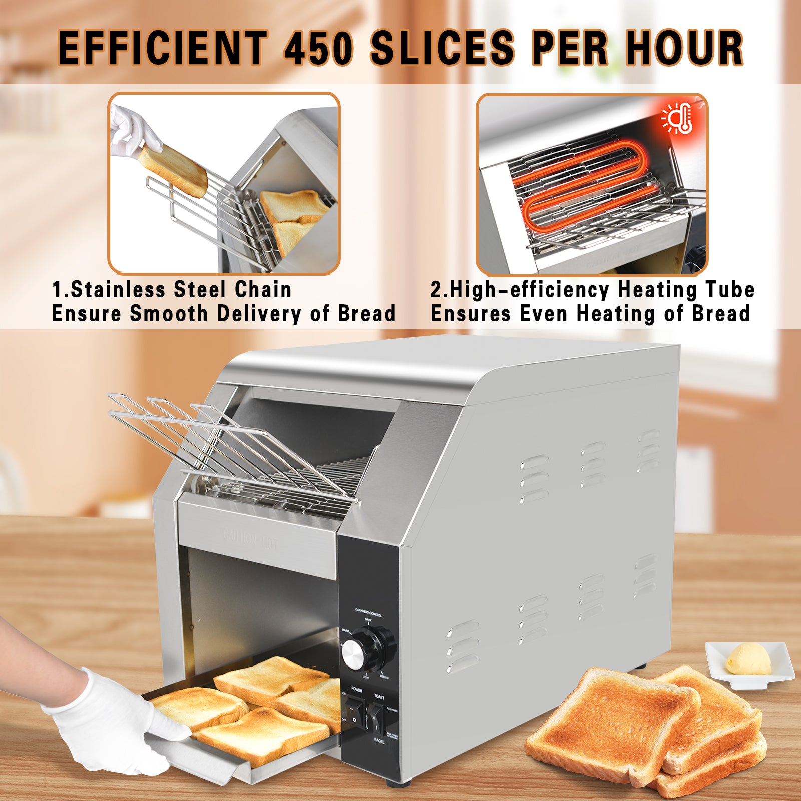 EasyRose 450 Slices/Hour 9.4" Wideness With 3" Opening Commercial Toaster, 120V,1800W, ETL - Image 4