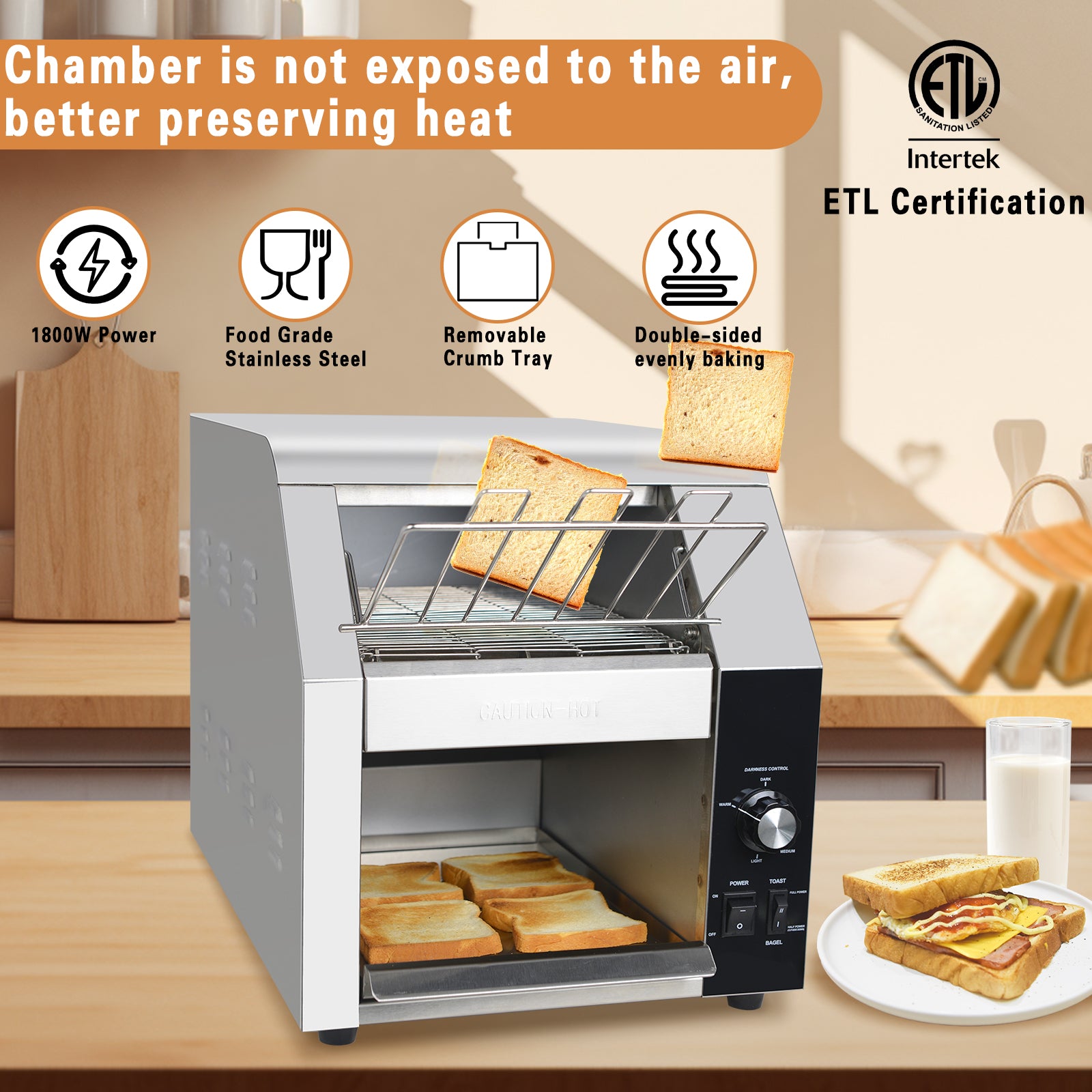 EasyRose 450 Slices/Hour 9.4" Wideness With 3" Opening Commercial Toaster, 120V,1800W, ETL - Image 3