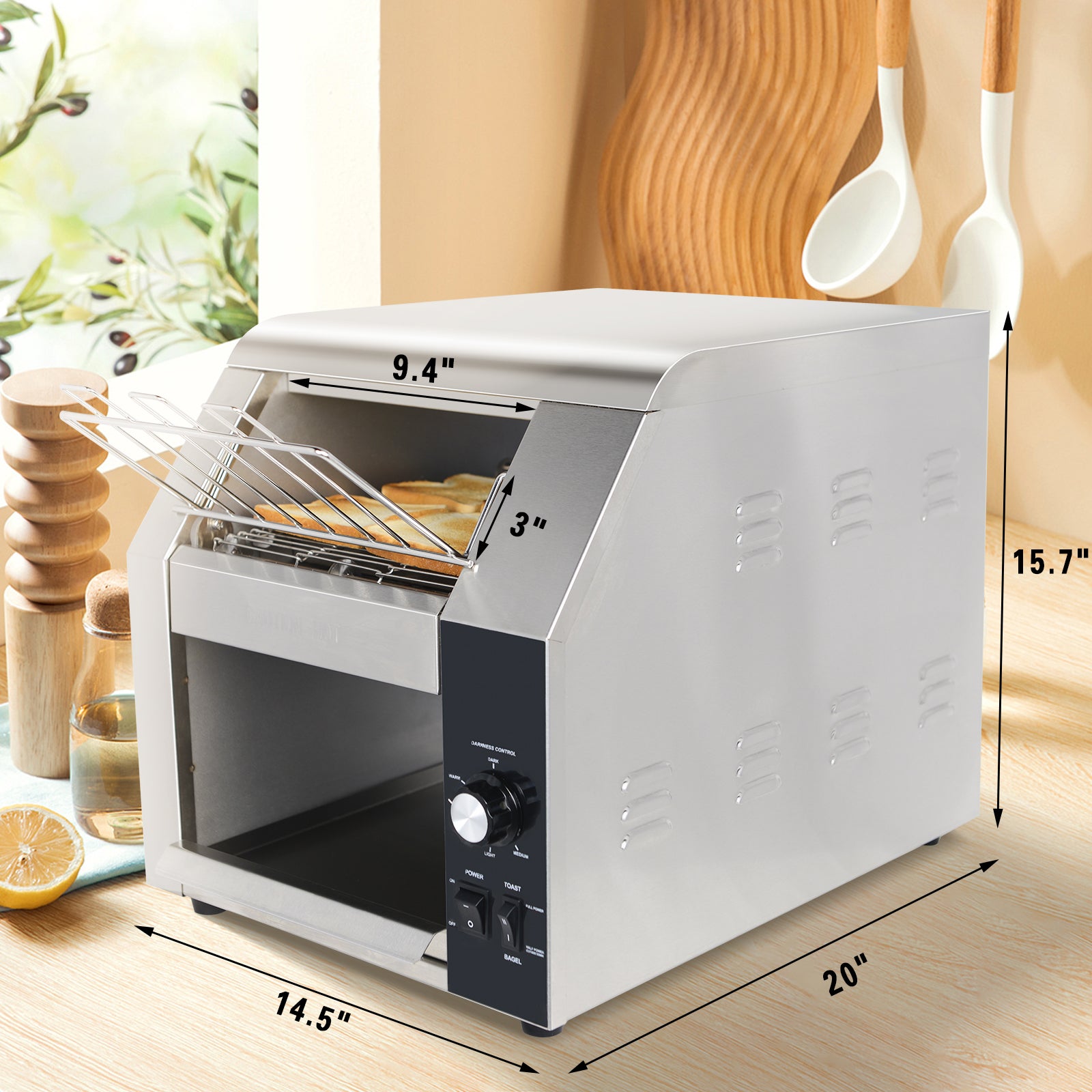 EasyRose 450 Slices/Hour 9.4" Wideness With 3" Opening Commercial Toaster, 120V,1800W, ETL - Image 2