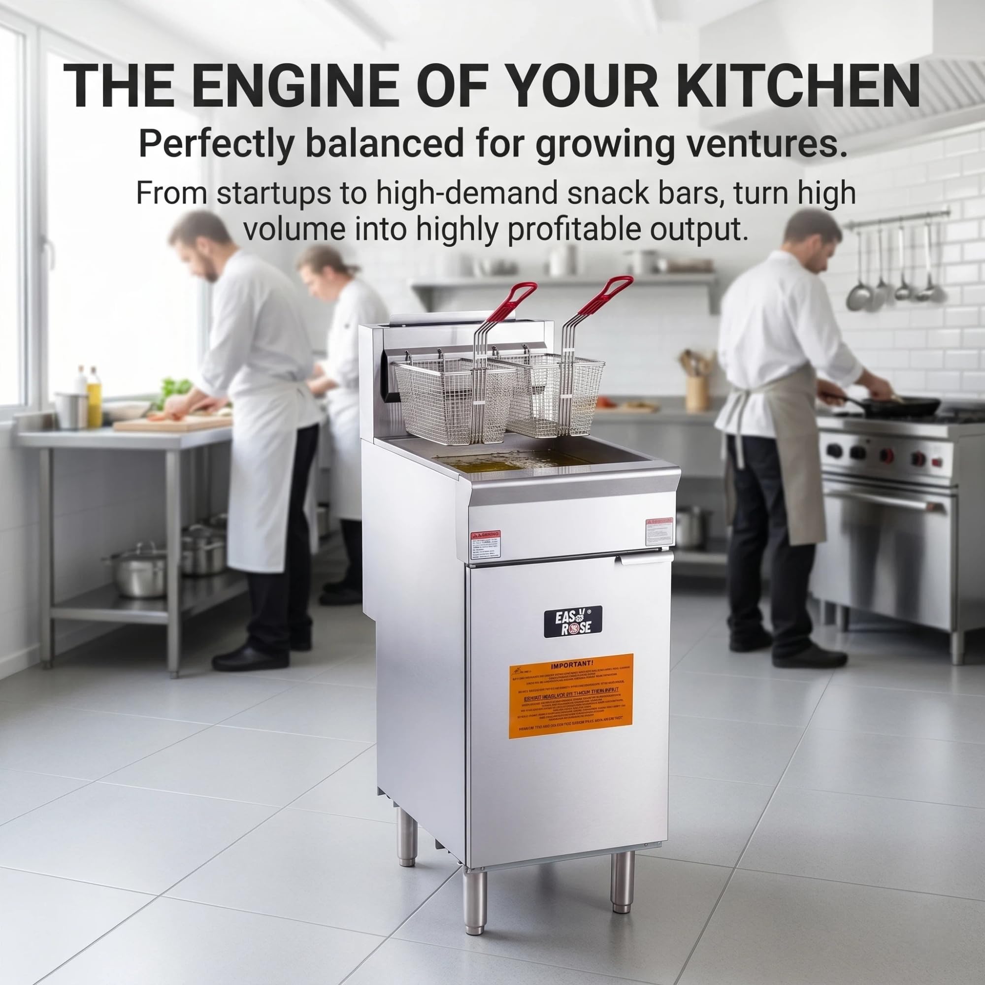 EasyRose 40 lb Commercial LPG Deep Fryer, 3-Burner 90,000 BTU Floor Fryer with 2 Baskets, ETL Listed - Image 8