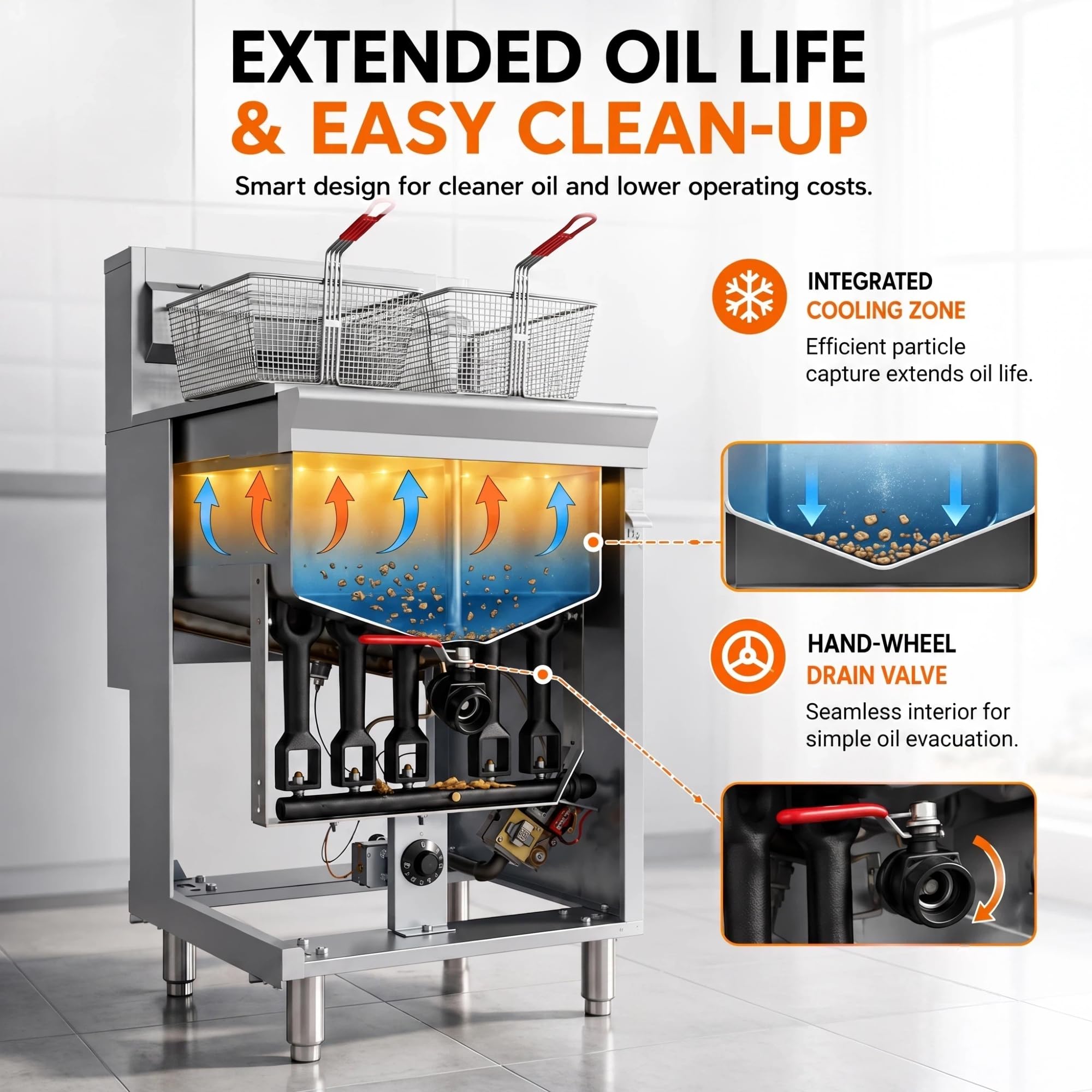 EasyRose 75 Lb Commercial Natural Gas Deep Fryer, 5 Burners, 150,000 BTU Floor Fryer With 2 Baskets, ETL Certified - Image 5