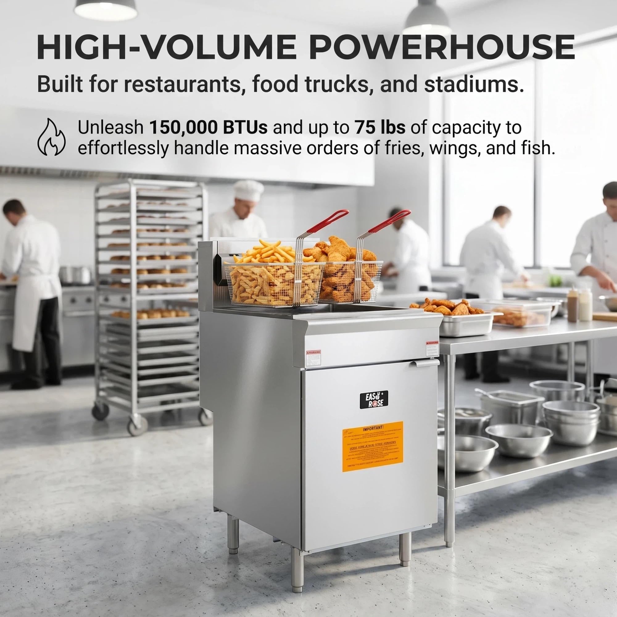 EasyRose 75 Lb Commercial Natural Gas Deep Fryer, 5 Burners, 150,000 BTU Floor Fryer With 2 Baskets, ETL Certified - Image 8
