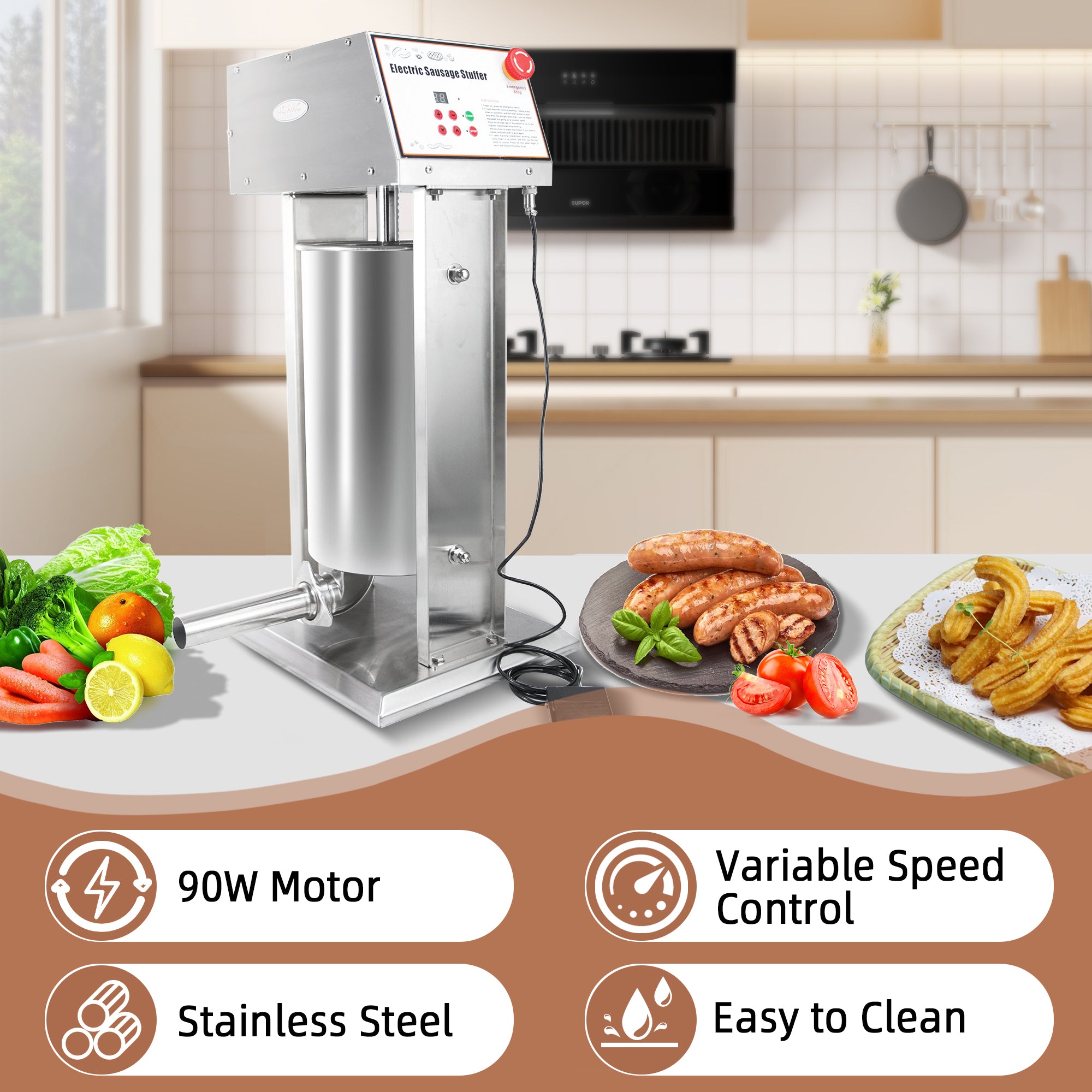 MorganGastro 12L/25 lb Electric Sausage Stuffer, Stainless Steel Vertical Sausage Maker with Foot Pedal and 5 Stuffing Tubes - Image 4
