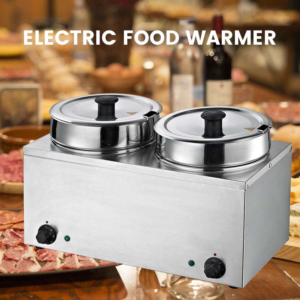 EasyRose Commercial Food Warmer 2X3.7QT Round Soup Pot Steam Table Food Warmer Buffet Bain Marie Pot with Temperature Control & Lids, - 110V, 400W - Image 2