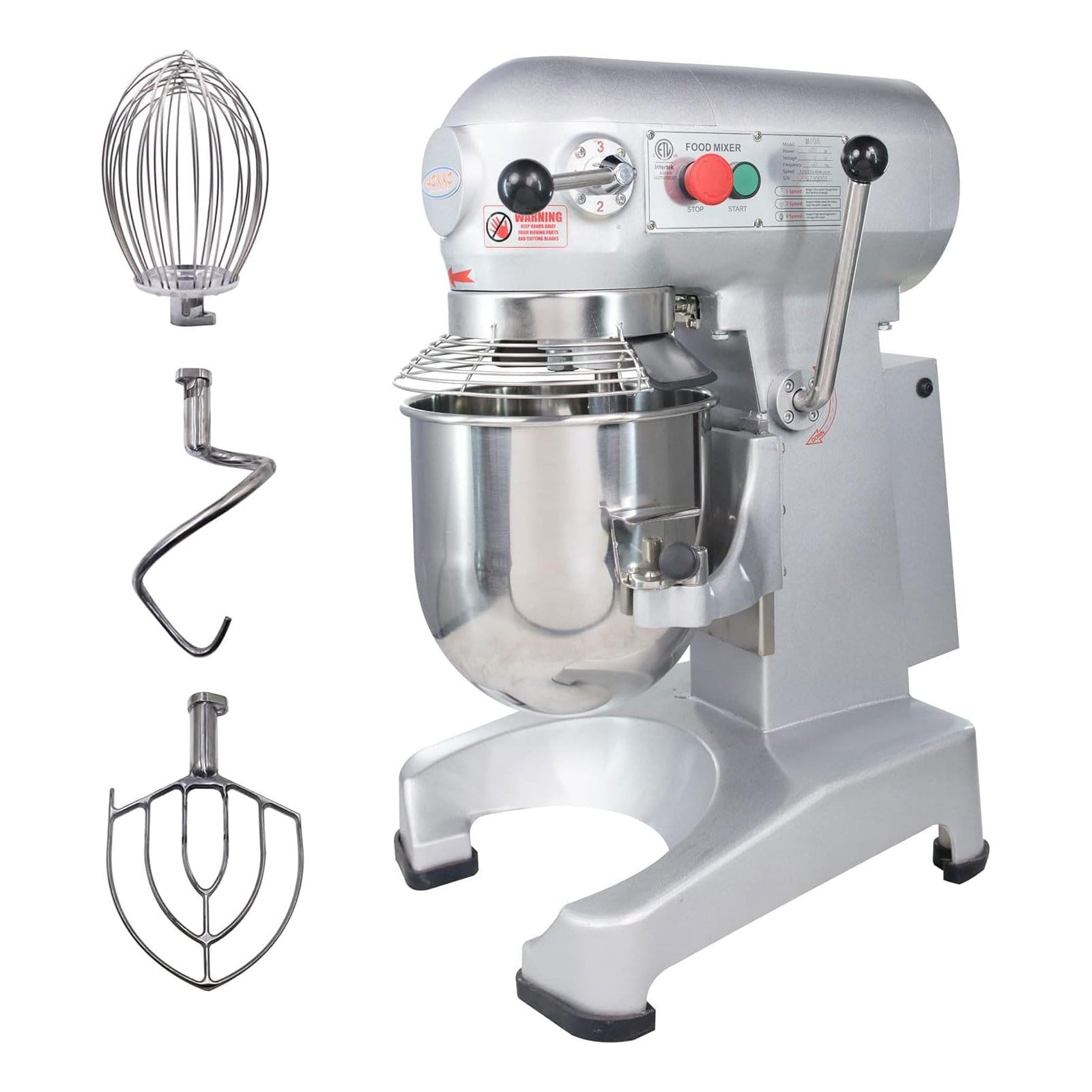 MorganGastro 10Qt Commercial Planetary Mixer, 500W 3-Speed Food Mixer with Timer, Includes Dough Hook, Flat Beater & Whisk,ETL Certified