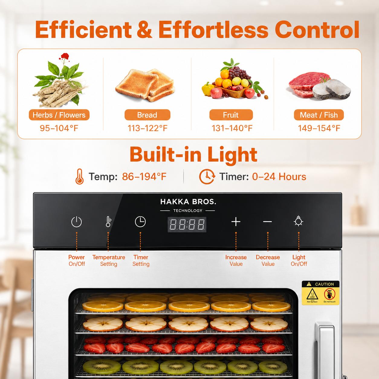 MorganGastro 10-Tray 800W Food Dehydrator, 8.9 sq. ft. Drying Space, 86–194°F Temp, 24H Timer & Glass Door - Image 6