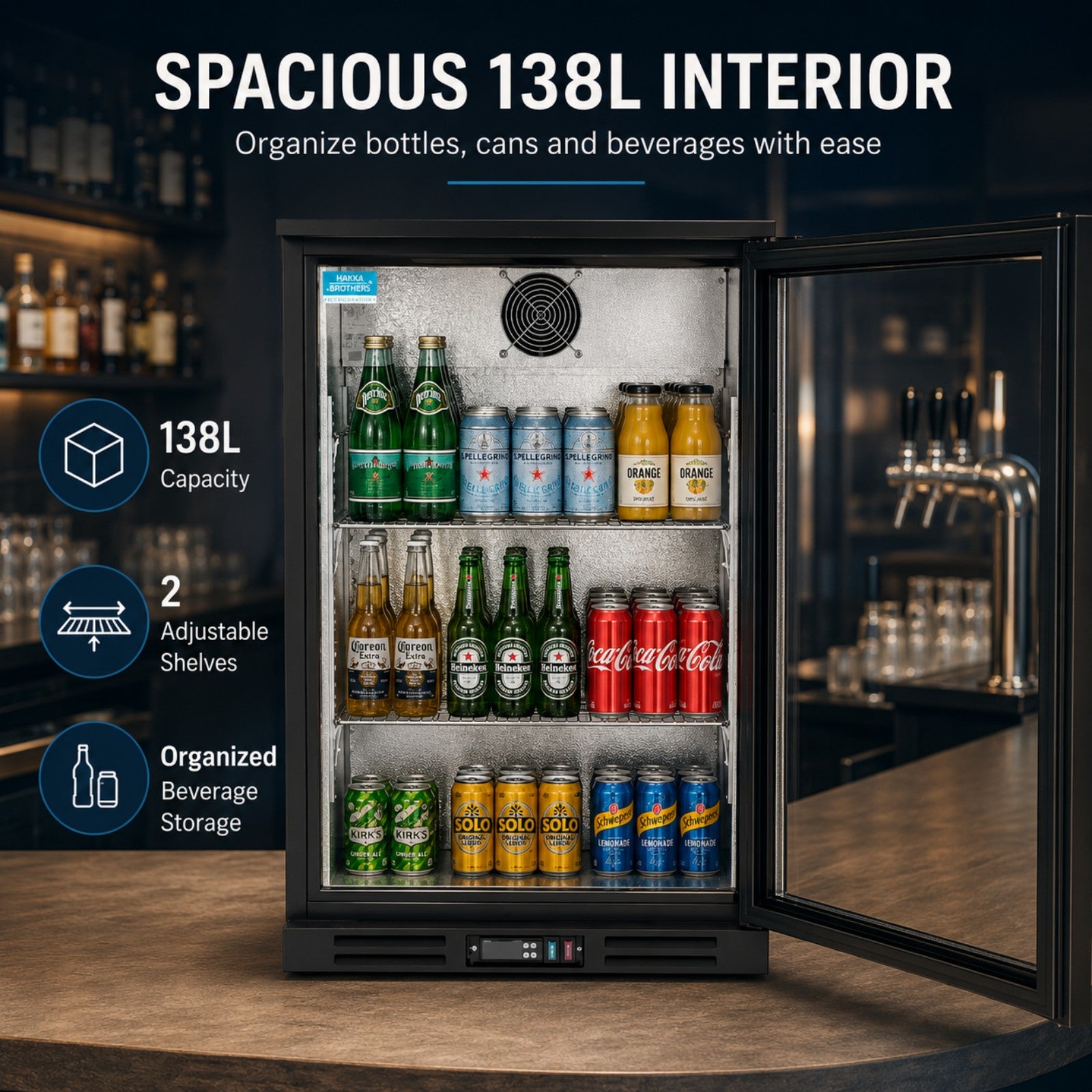 MorganGastro 138L Back Bar Cooler, 4.9 Cu. Ft. Commercial Glass Door Beverage Refrigerator with 2 Adjustable Shelves, Digital Temperature Control, LED Light & Lock - Image 3