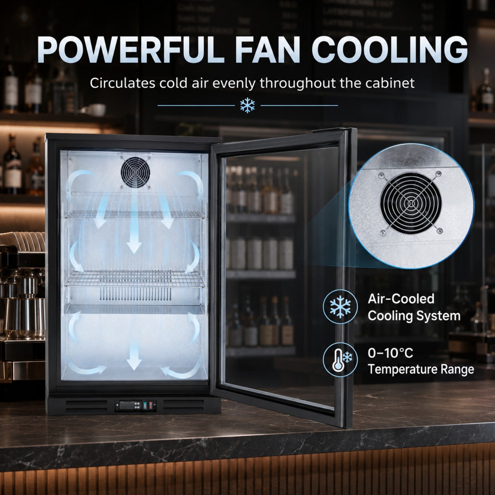 MorganGastro 138L Back Bar Cooler, 4.9 Cu. Ft. Commercial Glass Door Beverage Refrigerator with 2 Adjustable Shelves, Digital Temperature Control, LED Light & Lock - Image 5
