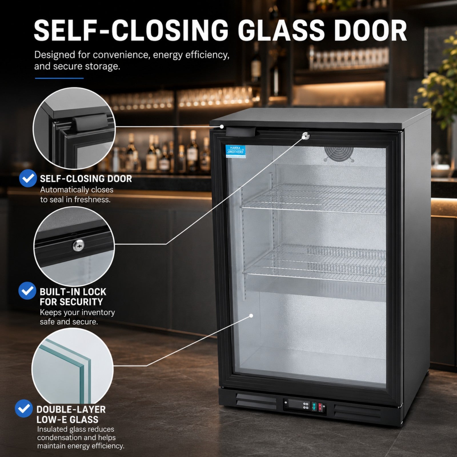 MorganGastro 138L Back Bar Cooler, 4.9 Cu. Ft. Commercial Glass Door Beverage Refrigerator with 2 Adjustable Shelves, Digital Temperature Control, LED Light & Lock - Image 6
