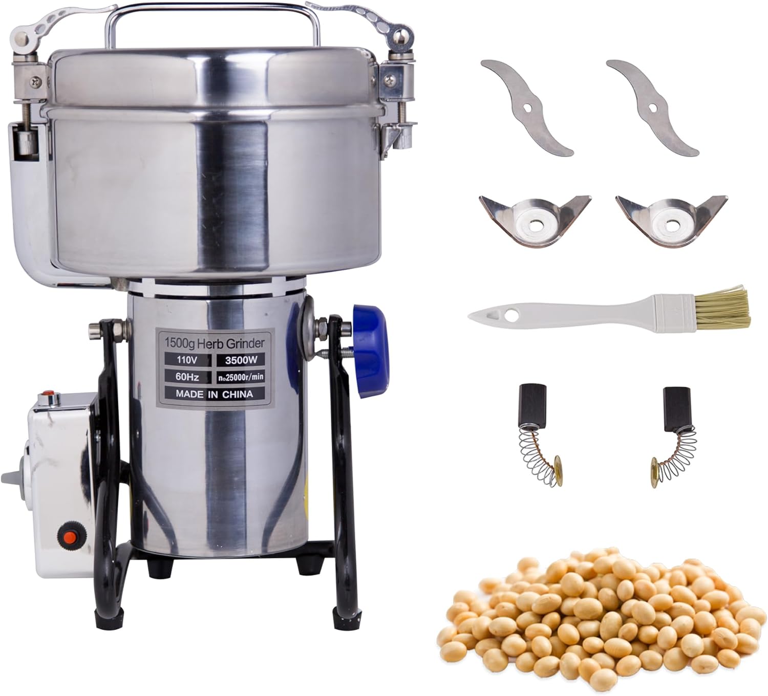 MorganGastro Grain Mill 1500g High Speed Food Electric Stainless Steel Powder MillSeeds Flour Nut Pill Wheat Corn Herbs Spices Powder Machine,3500W