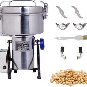 MorganGastro Grain Mill 2000g High Speed Food Electric Stainless Steel Powder MillSeeds Flour Nut Pill Wheat Corn Herbs Spices Powder Machine,4000W