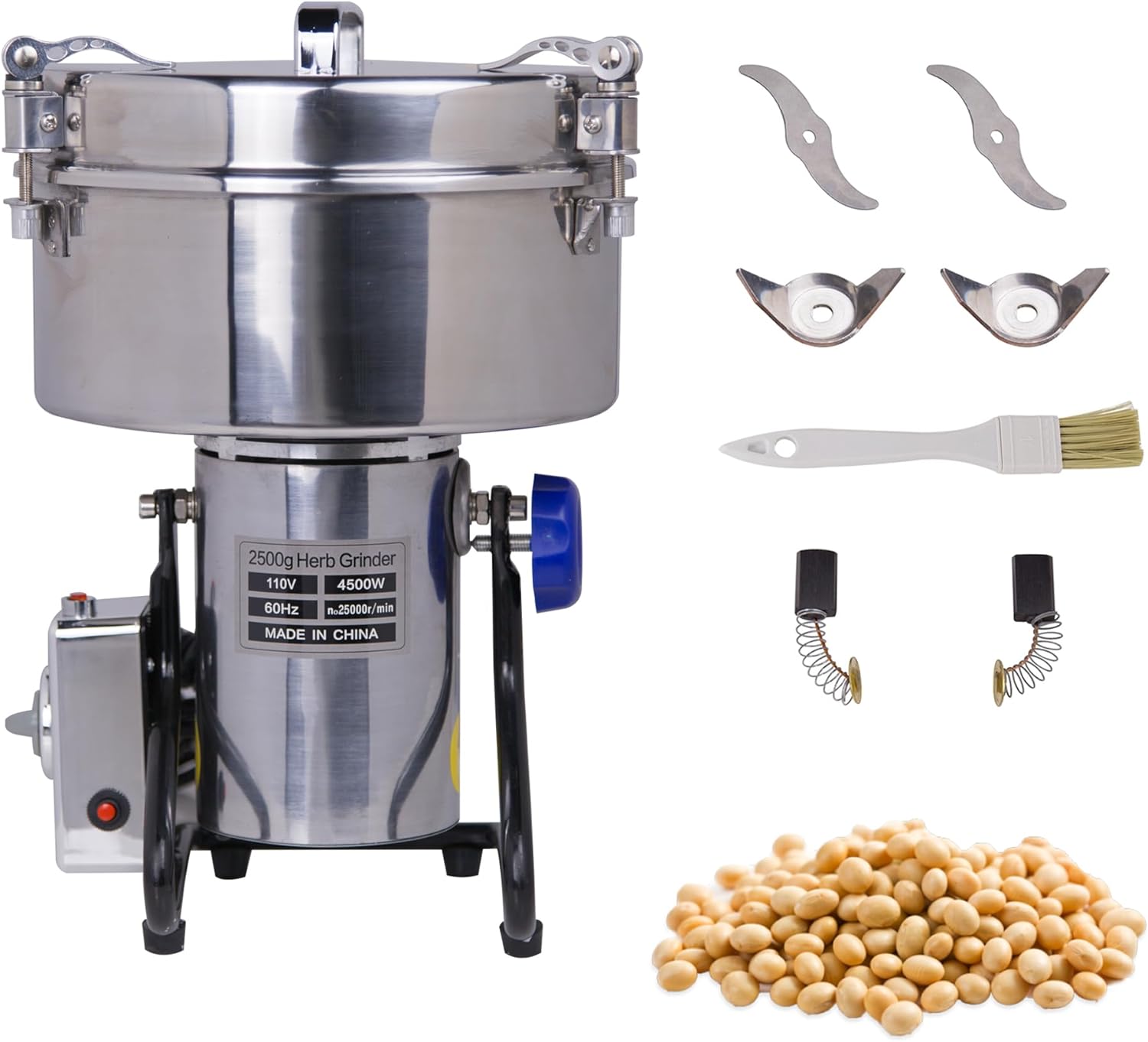 MorganGastro Grain Mill 2500g High Speed Food Electric Stainless Steel Powder MillSeeds Flour Nut Pill Wheat Corn Herbs Spices Powder Machine,4500W