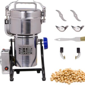 MorganGastro Grain Mill 400g High Speed Food Electric Stainless Steel Powder MillSeeds Flour Nut Pill Wheat Corn Herbs Spices Powder Machine,1800W