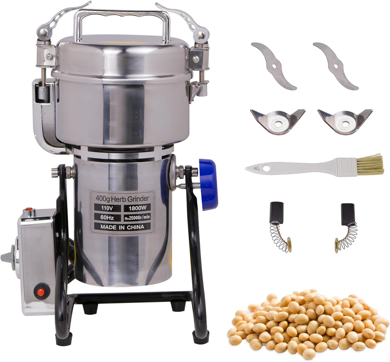 MorganGastro Grain Mill 400g High Speed Food Electric Stainless Steel Powder MillSeeds Flour Nut Pill Wheat Corn Herbs Spices Powder Machine,1800W
