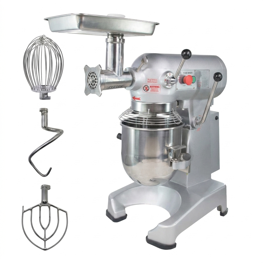 MorganGastro 10Qt Commercial Planetary Stand Mixer with Meat Grinder Attachment, 500W 3-Speed Food Mixer, Includes Dough Hook, Flat Beater & Whisk, ETL Certified