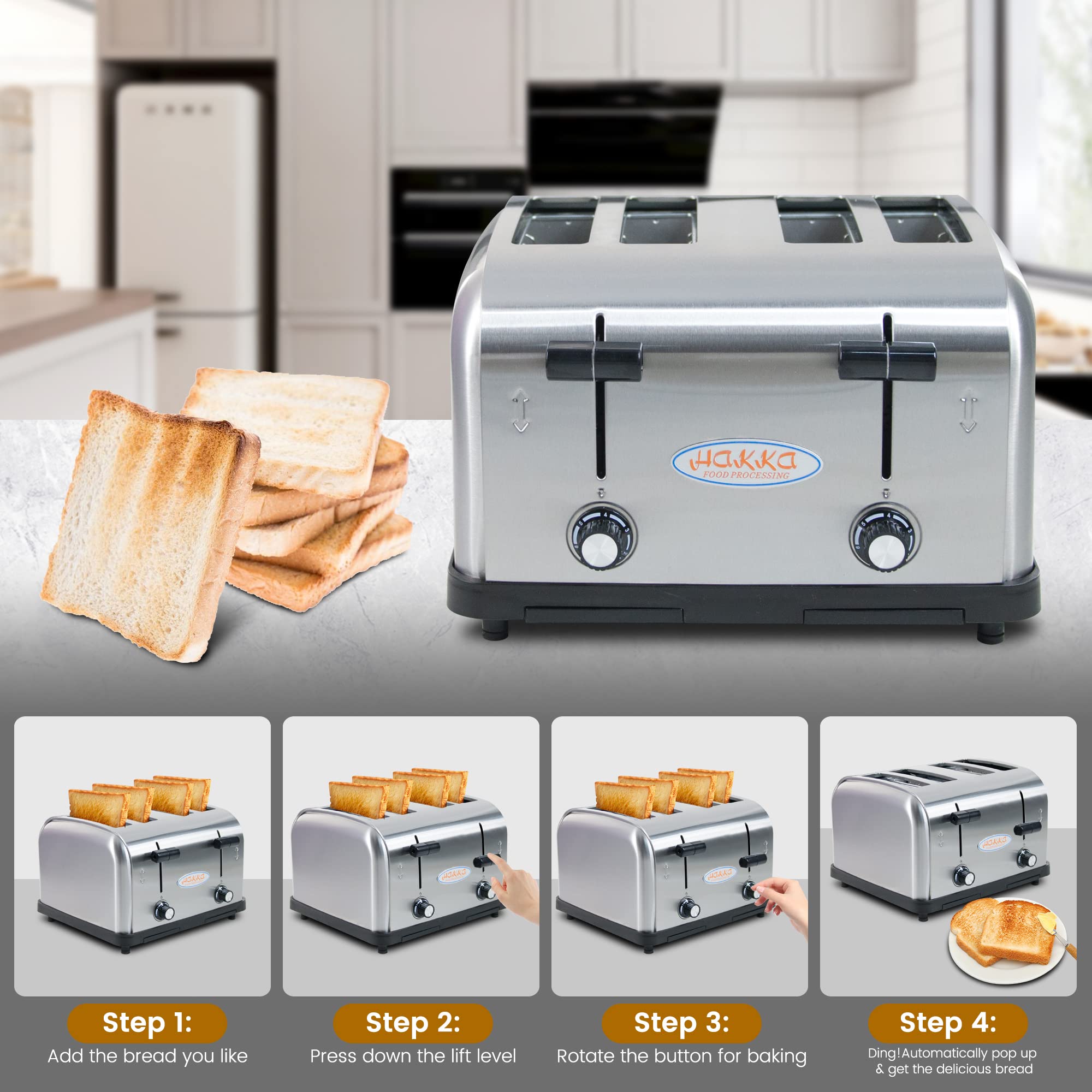 MorganGastro 4 Slice Commercial Toaster, 1800W Stainless Steel Bread Toaster with 6 Browning Settings, 1.5" Extra Wide Slots, Auto Pop-Up - Image 5