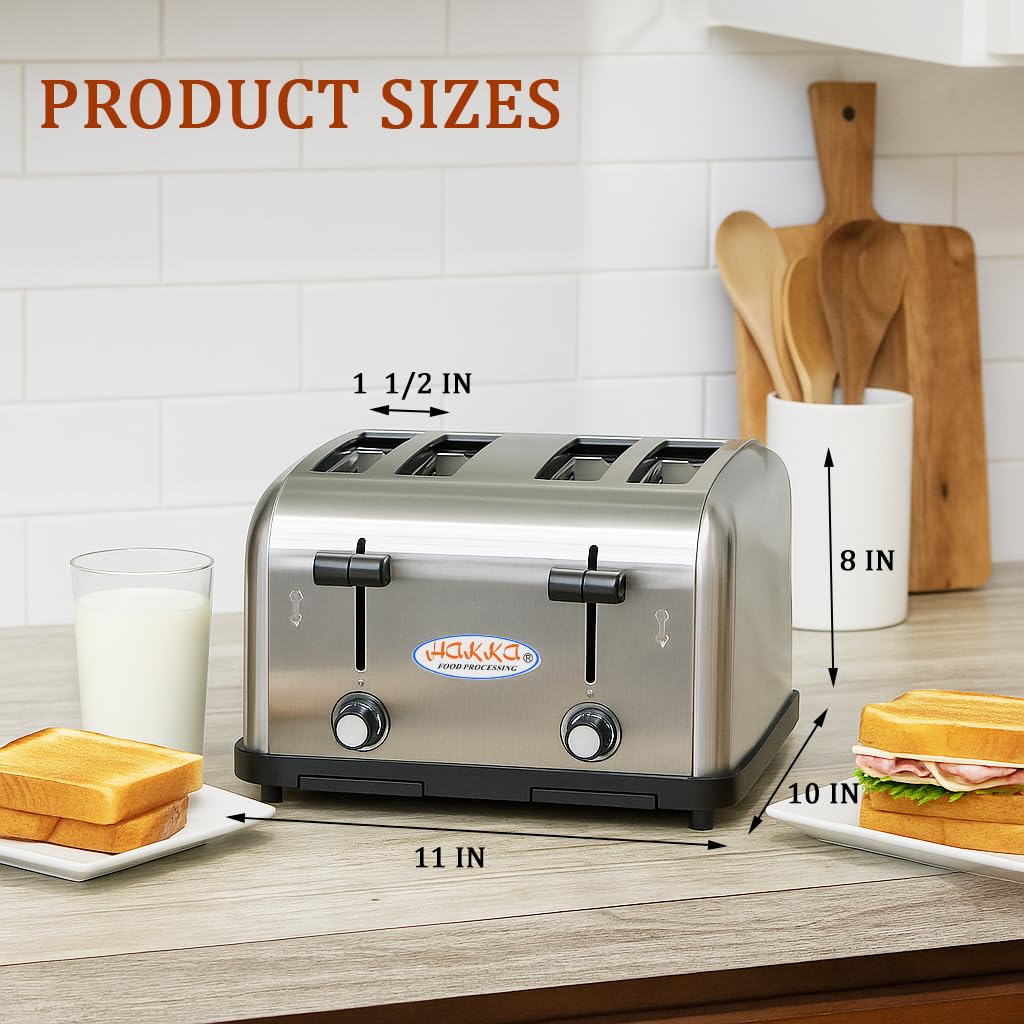MorganGastro 4 Slice Commercial Toaster, 1800W Stainless Steel Bread Toaster with 6 Browning Settings, 1.5" Extra Wide Slots, Auto Pop-Up - Image 2