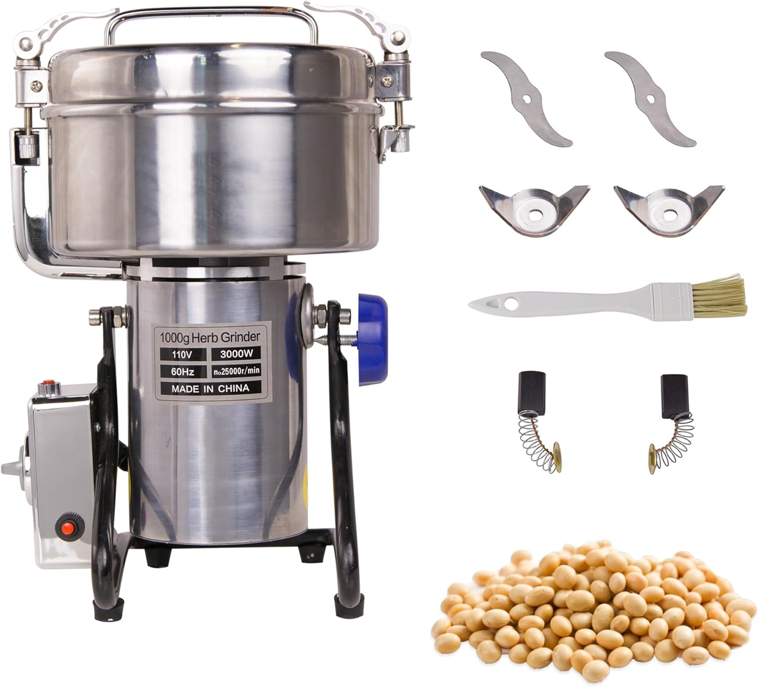 MorganGastro Grain Mill 1000g High Speed Food Electric Stainless Steel Powder MillSeeds Flour Nut Pill Wheat Corn Herbs Spices Powder Machine,3000W
