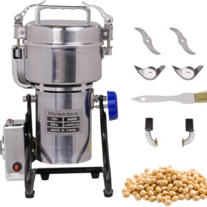 MorganGastro Grain Mill 800g High Speed Food Electric Stainless Steel Powder MillSeeds Flour Nut Pill Wheat Corn Herbs Spices Powder Machine,2400W