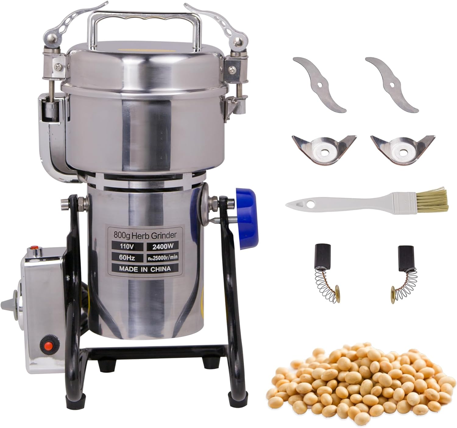 MorganGastro Grain Mill 800g High Speed Food Electric Stainless Steel Powder MillSeeds Flour Nut Pill Wheat Corn Herbs Spices Powder Machine，2400W