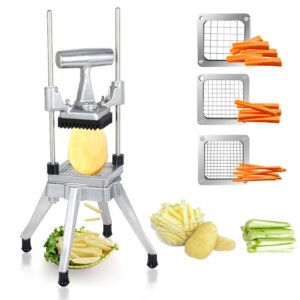 MorganGastro Commercial Vegetable Chopper French Fry Cutter w/3 Replacement Blades Commercial Onion Slicer Heavy Duty Potato Cutter Carrots Dicer Stainless Steel, include 3 Blades(1/2", 3/8", 1/4")