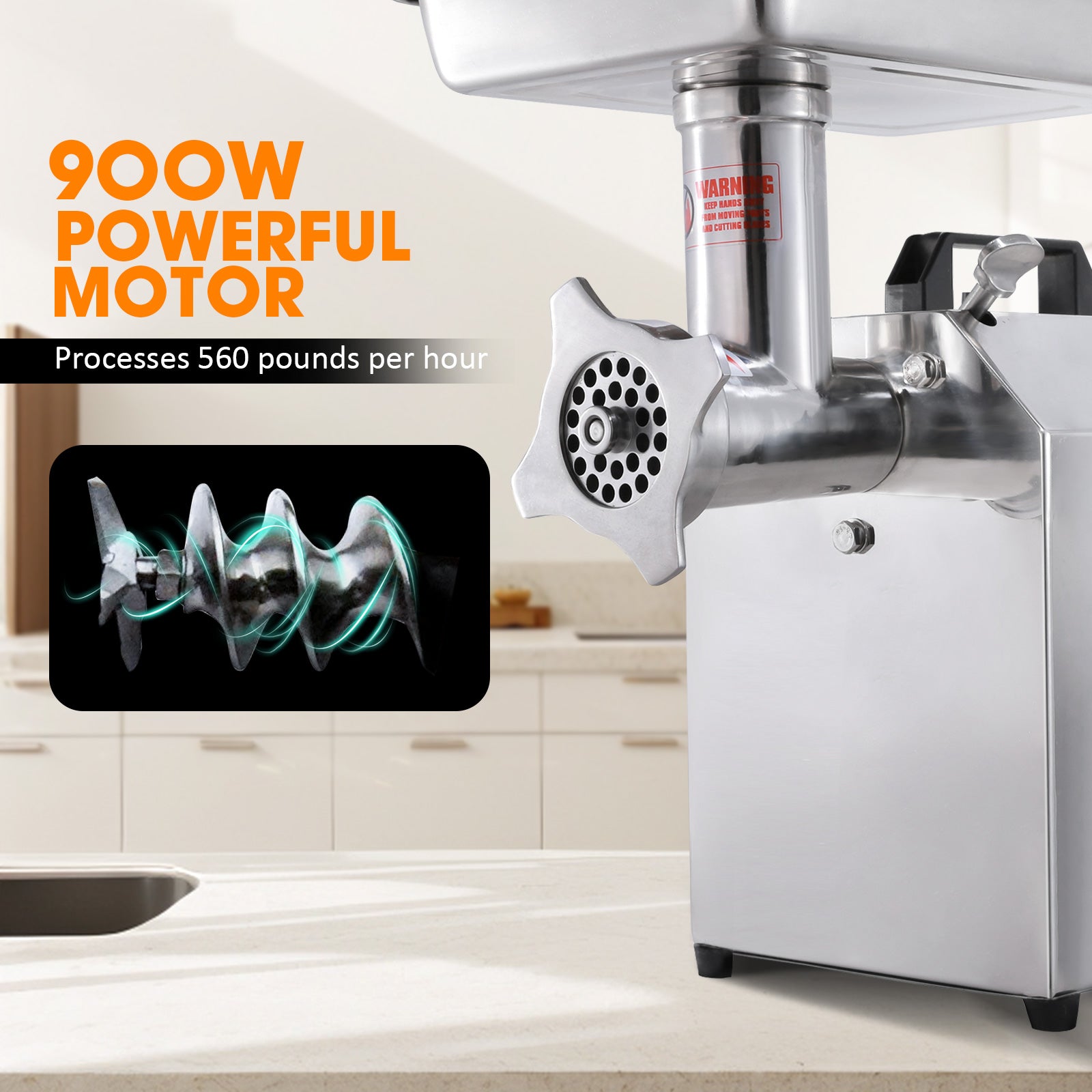 MorganGastro Electric Meat Grinder, 900W, 560 lbs/h Stainless Steel Food Mincer - Image 4