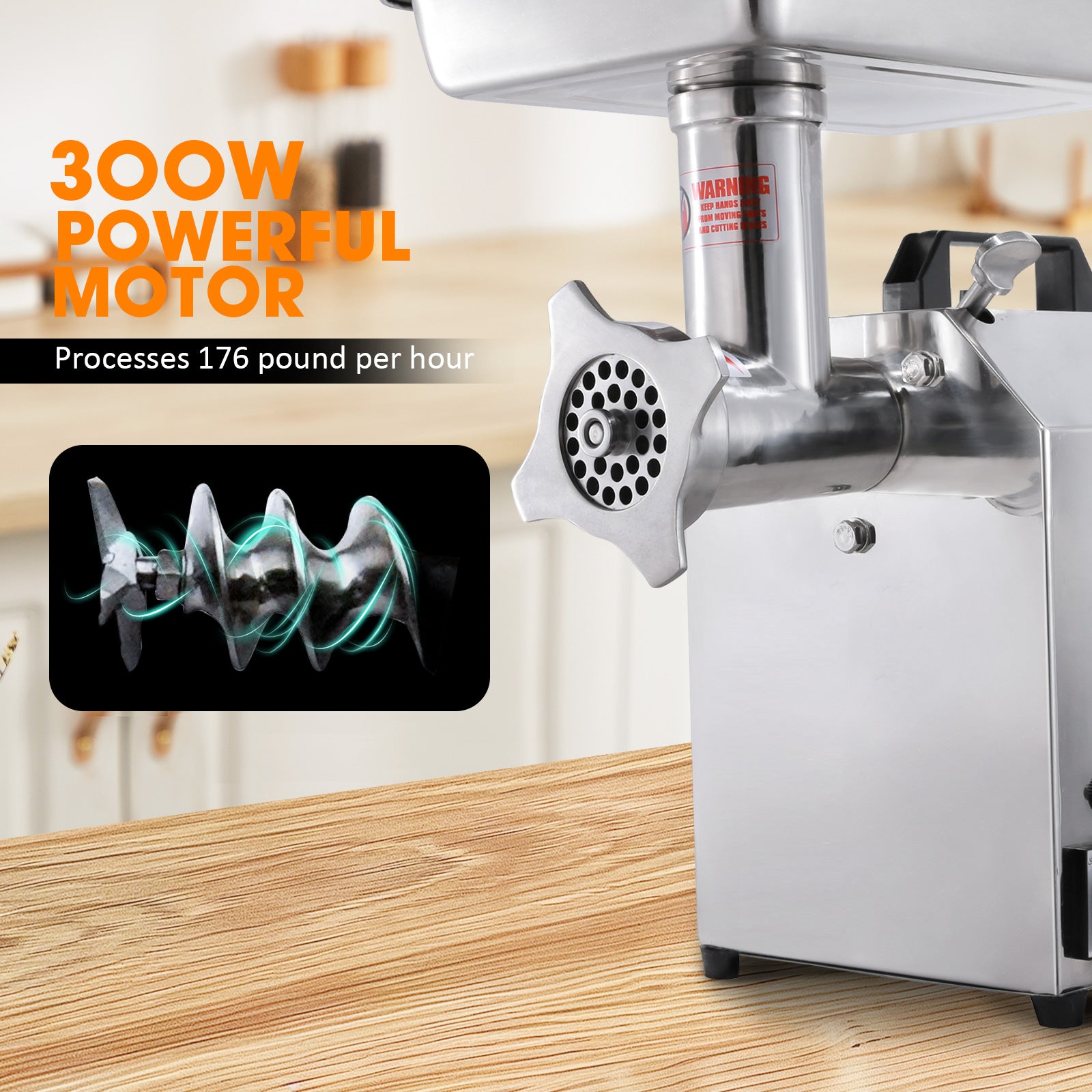 MorganGastro Electric Meat Grinder, 300W, 176 lbs/h Stainless Steel Food Mincer - Image 4