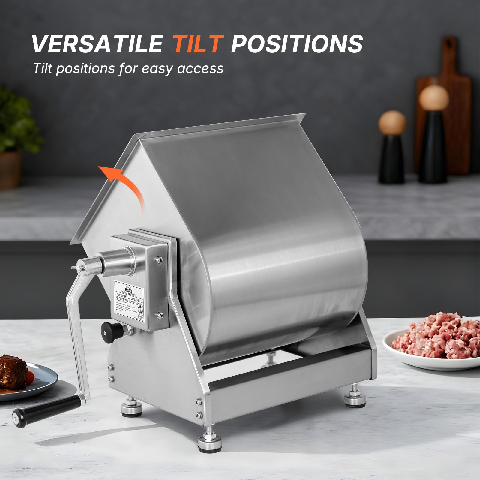 Morgangastro 7.5L/15 lb Commercial Manual Meat Mixer with Gearbox, Tilting Tank Stainless Steel Sausage & Burger Mixer - Image 5