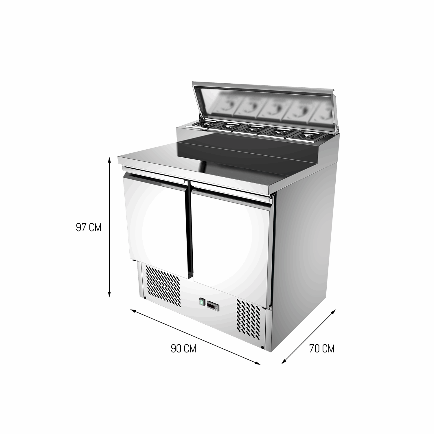 Carina Refrigerated Salad Workbench Stainless Steel Pizza and Salad Preparation Counter Commercial Display Case - Image 5