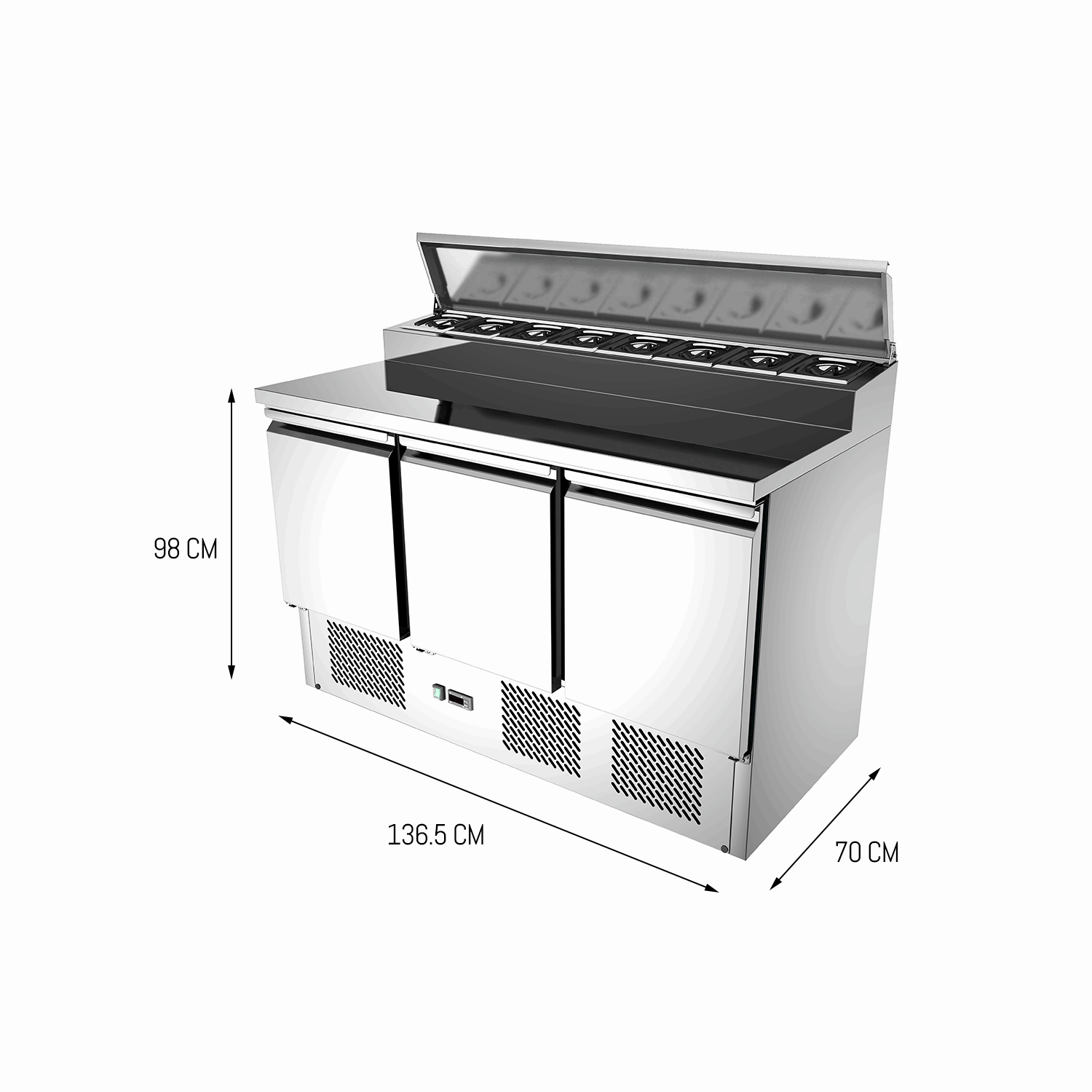 Carina Refrigerated Salad Workbench Stainless Steel Pizza and Salad Preparation Counter Commercial Display Case (PS300) - Image 7