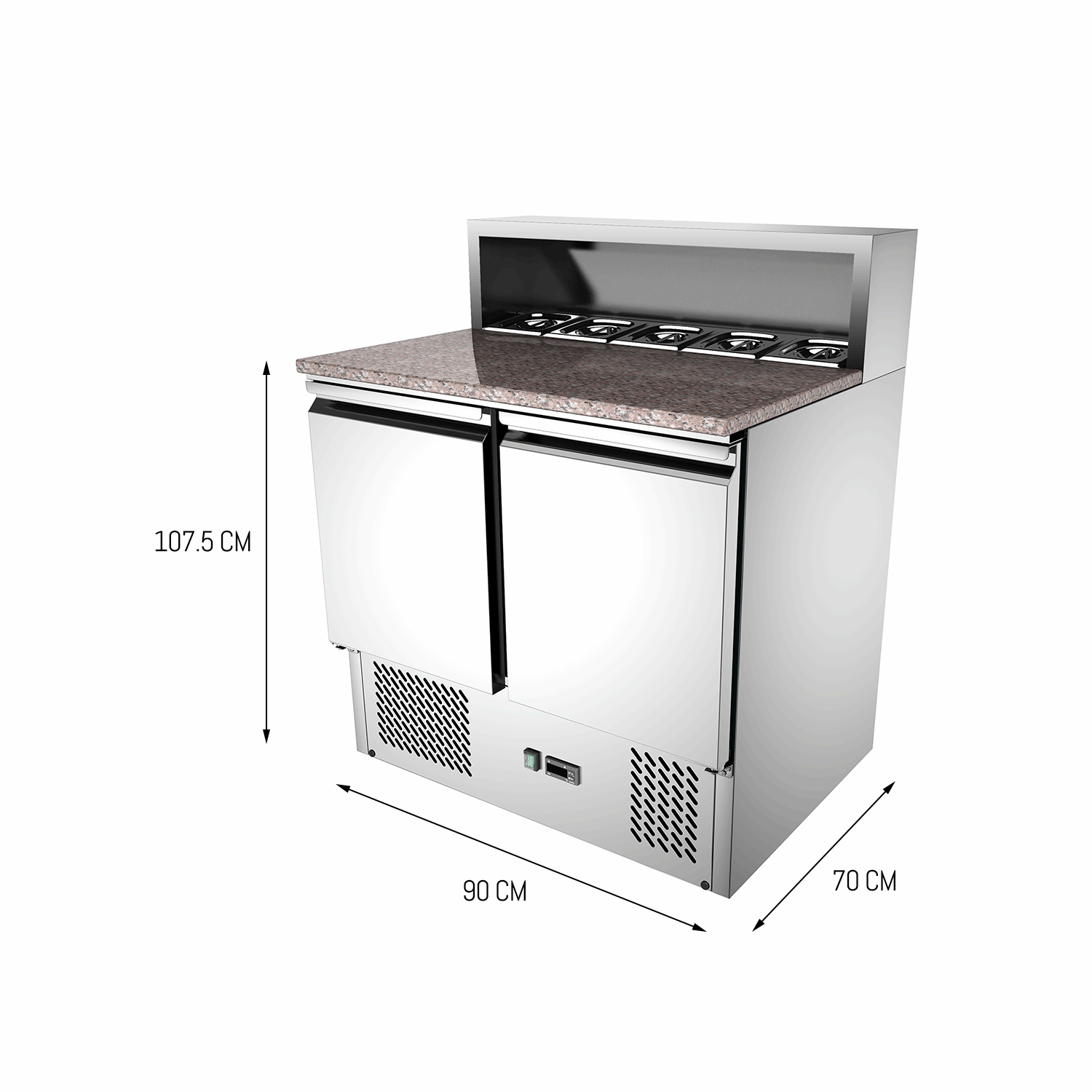 Carina Refrigerated Salad Workbench Stainless Steel Pizza and Salad Preparation Counter Commercial Display Case (PS900) - Image 5
