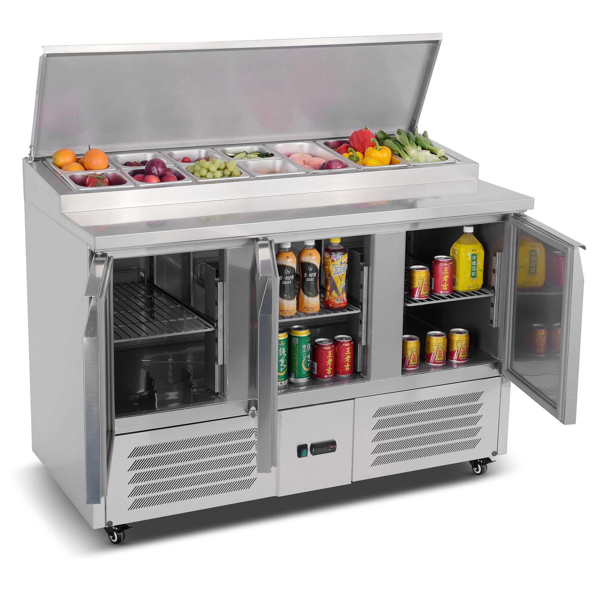 Carina Refrigerated Salad Workbench Stainless Steel Pizza and Salad Preparation Counter Commercial Display Case (PS300) - Image 2