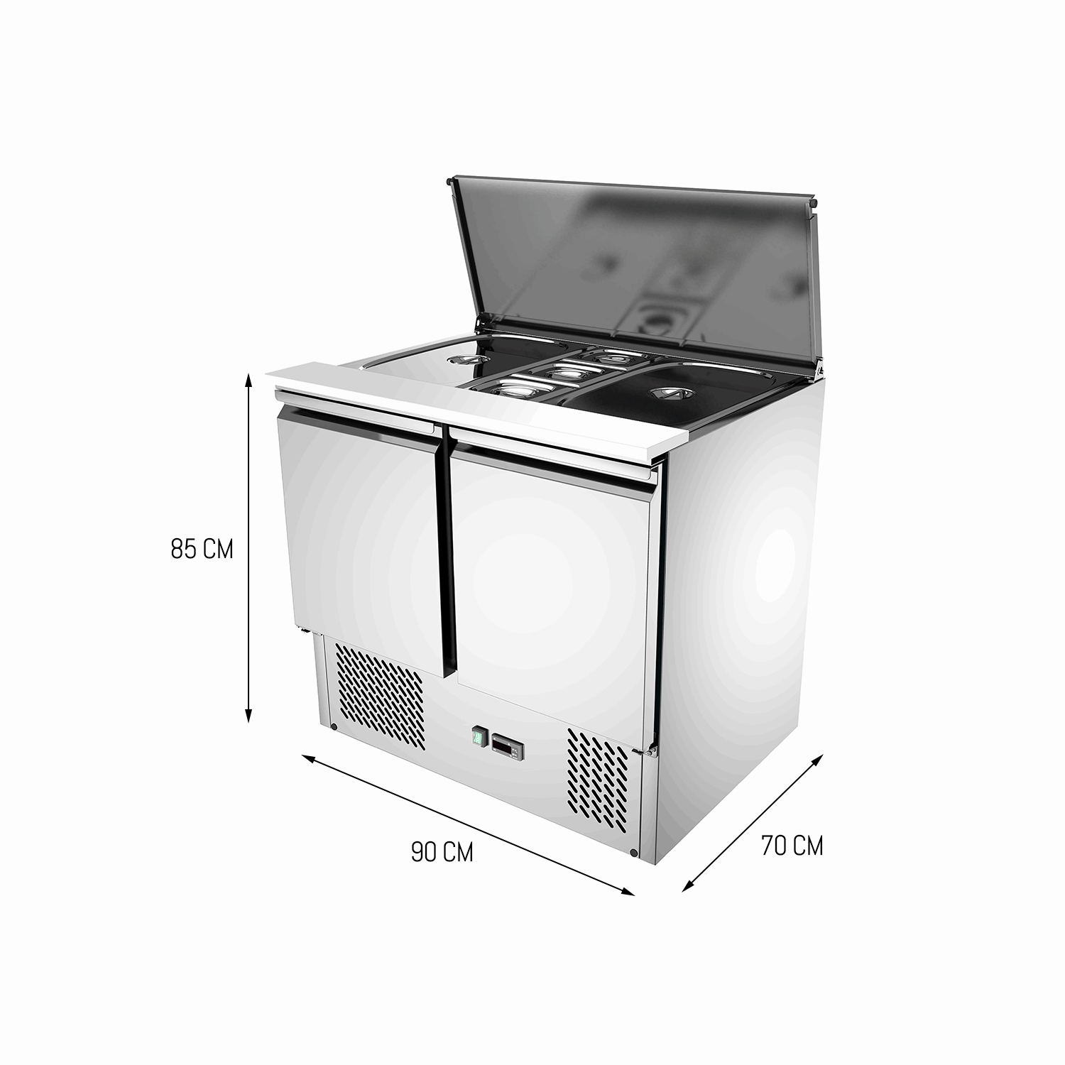 Carina Refrigerated Salad Workbench Stainless Steel Pizza and Salad Preparation Counter Commercial Display Case (S900STD) - Image 6