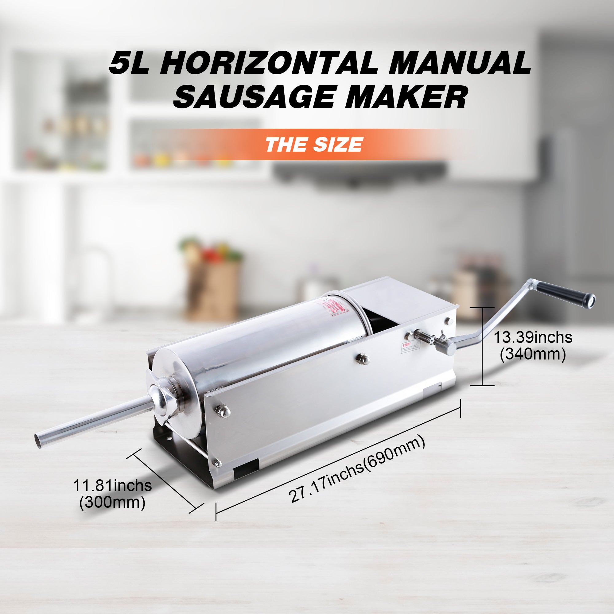 MorganGastro Horizontal 11LBS 5L Sausage Stuffer Stainless Steel Sausage Meat Maker - Image 2