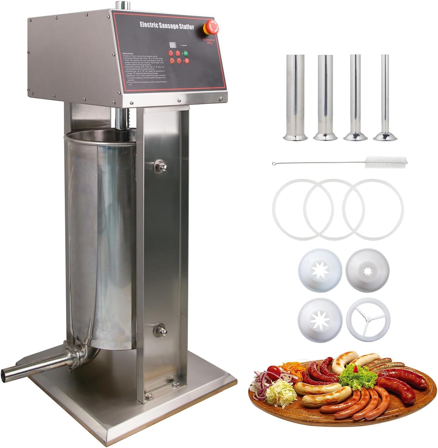MorganGastro 30L/66lb Electric Sausage Stuffer Machine, Stainless Steel Sausage Filling Machine with 4 Stuffing Tubes